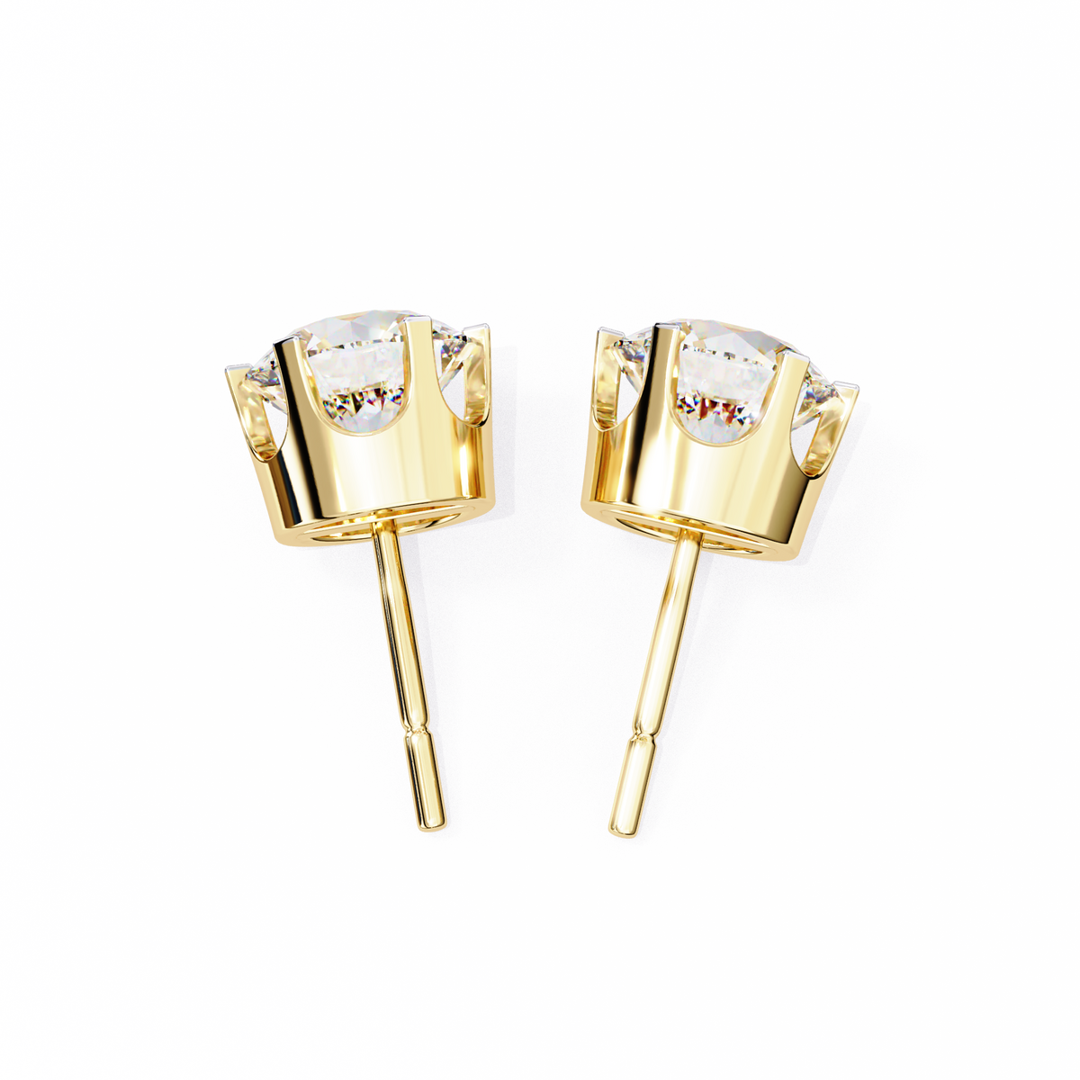 Regal Crown-Setting Round Brilliant Diamond Stud Earrings with Arched Gallery