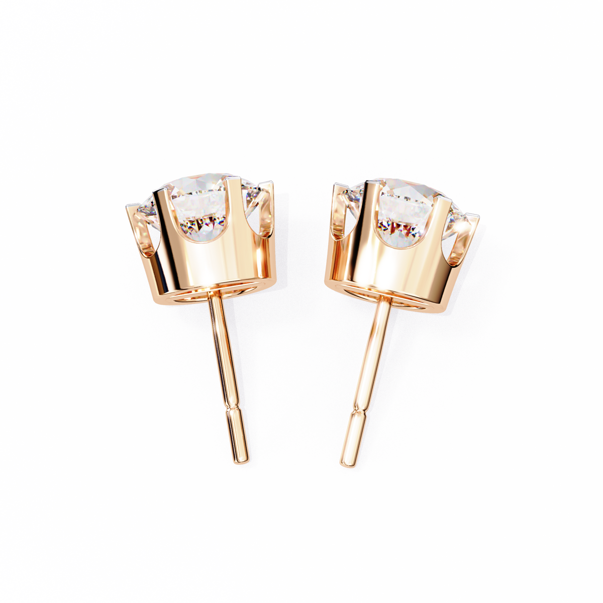 Regal Crown-Setting Round Brilliant Diamond Stud Earrings with Arched Gallery