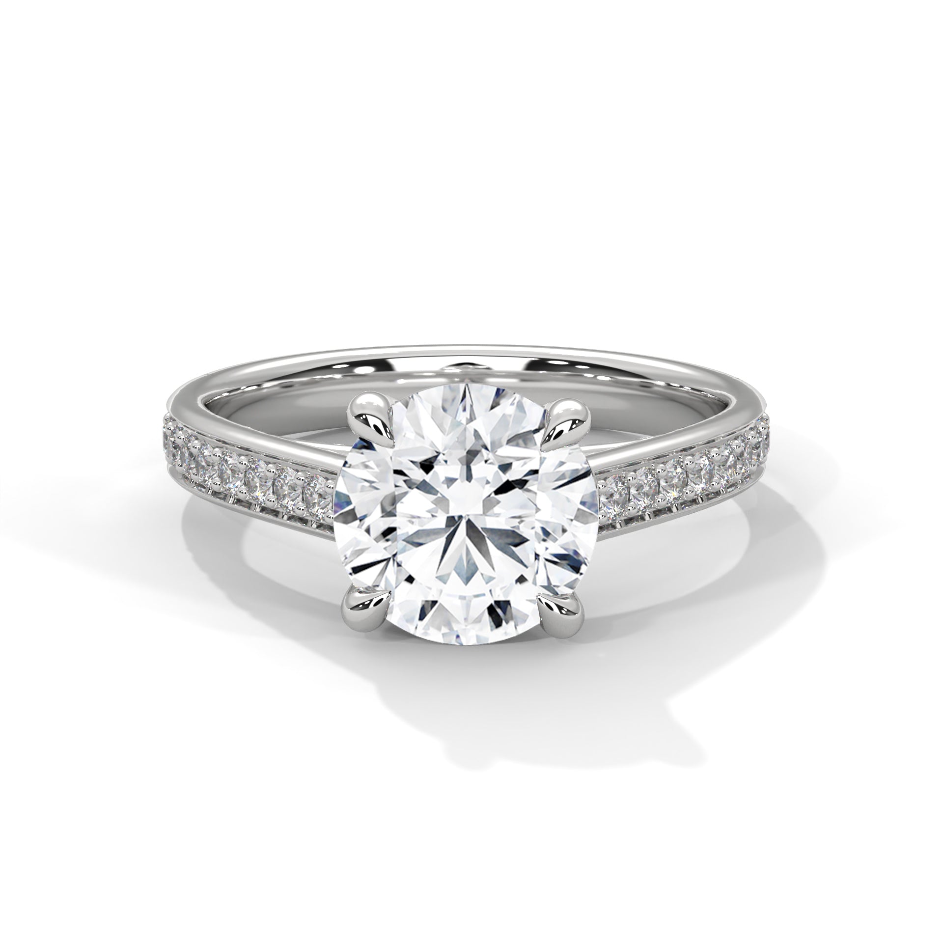 Diamond ring with a white gemstone on a white background