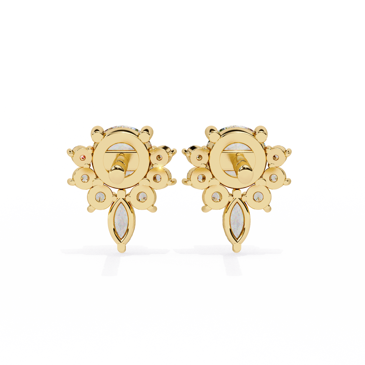 Round & Marquise Lab-Grown Diamond Floral Crown Cluster Stud Earrings