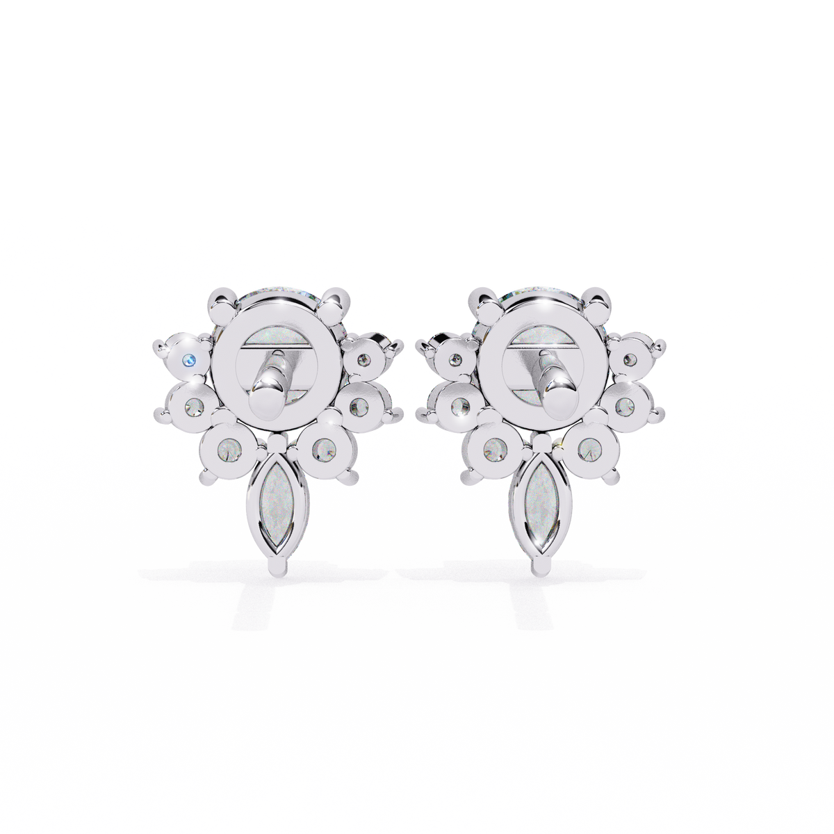 Round & Marquise Lab-Grown Diamond Floral Crown Cluster Stud Earrings