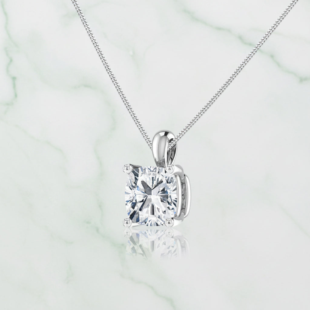 Cushion Cut Lab Diamond 4 Claw Drop Pendant