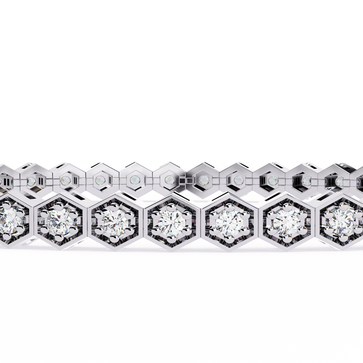 Diamond bracelet with hexagonal setting on a white background