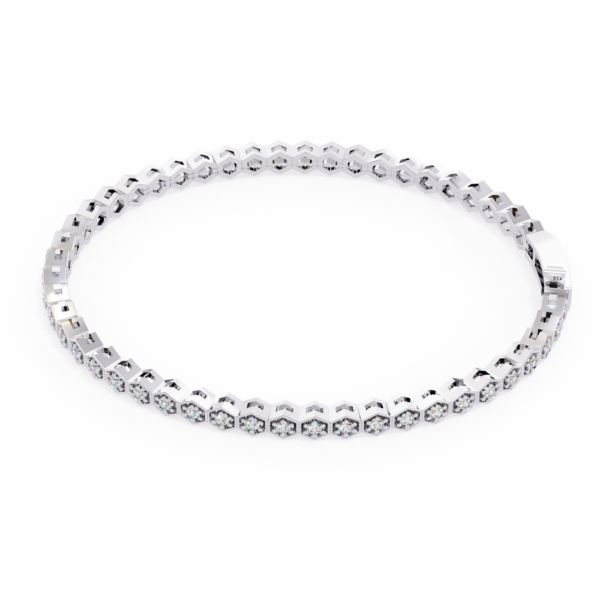 Silver bracelet with clear stones on a white background