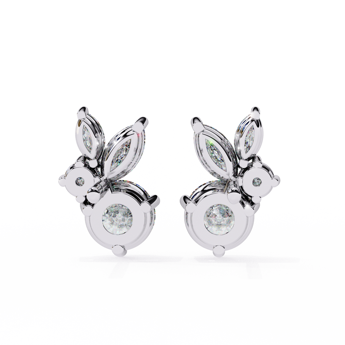Round & Marquise Lab-Grown Diamond Butterfly Cluster Stud Earrings