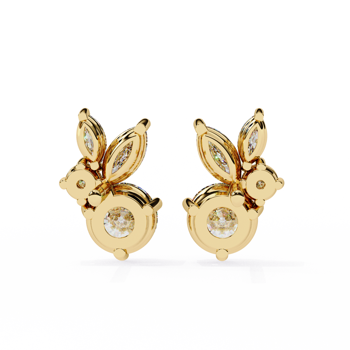 Round & Marquise Lab-Grown Diamond Butterfly Cluster Stud Earrings