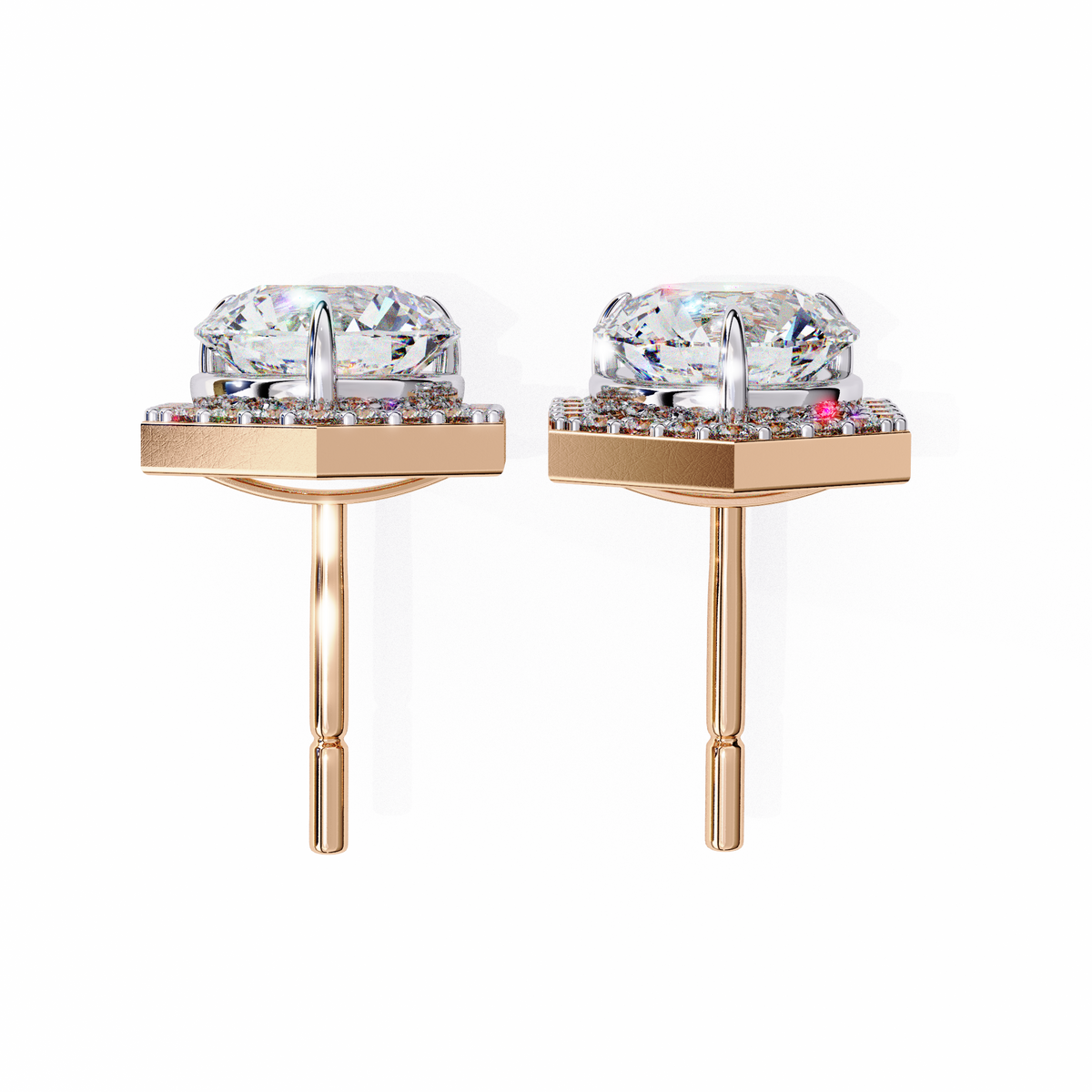 Round Lab-Grown Diamond Hexagon Halo Stud Earrings