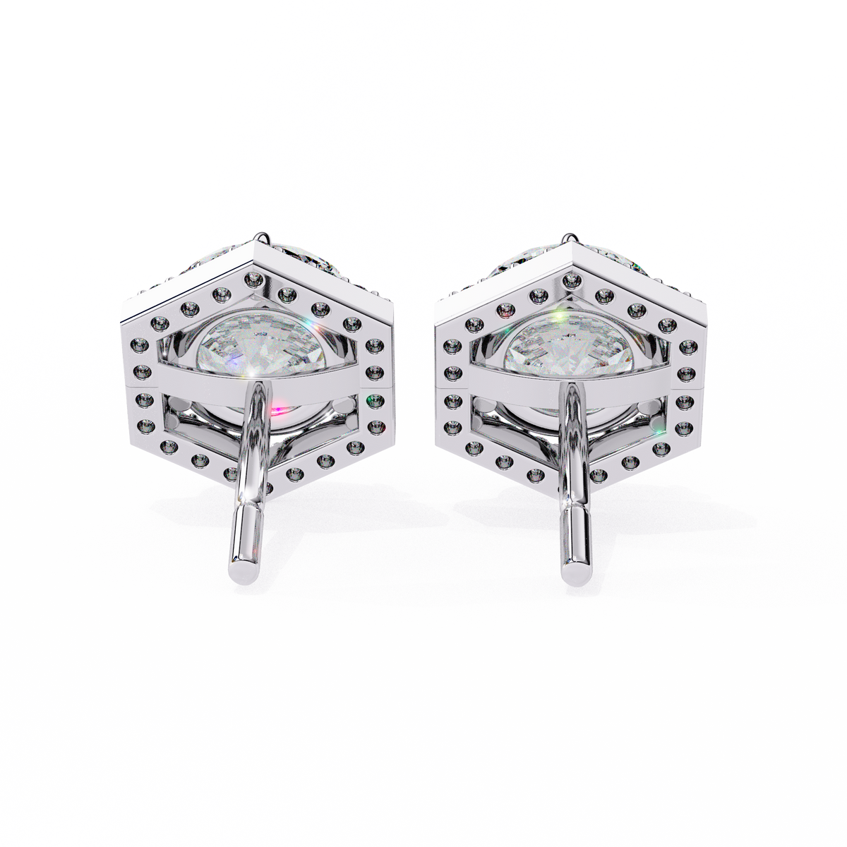 Round Lab-Grown Diamond Hexagon Halo Stud Earrings