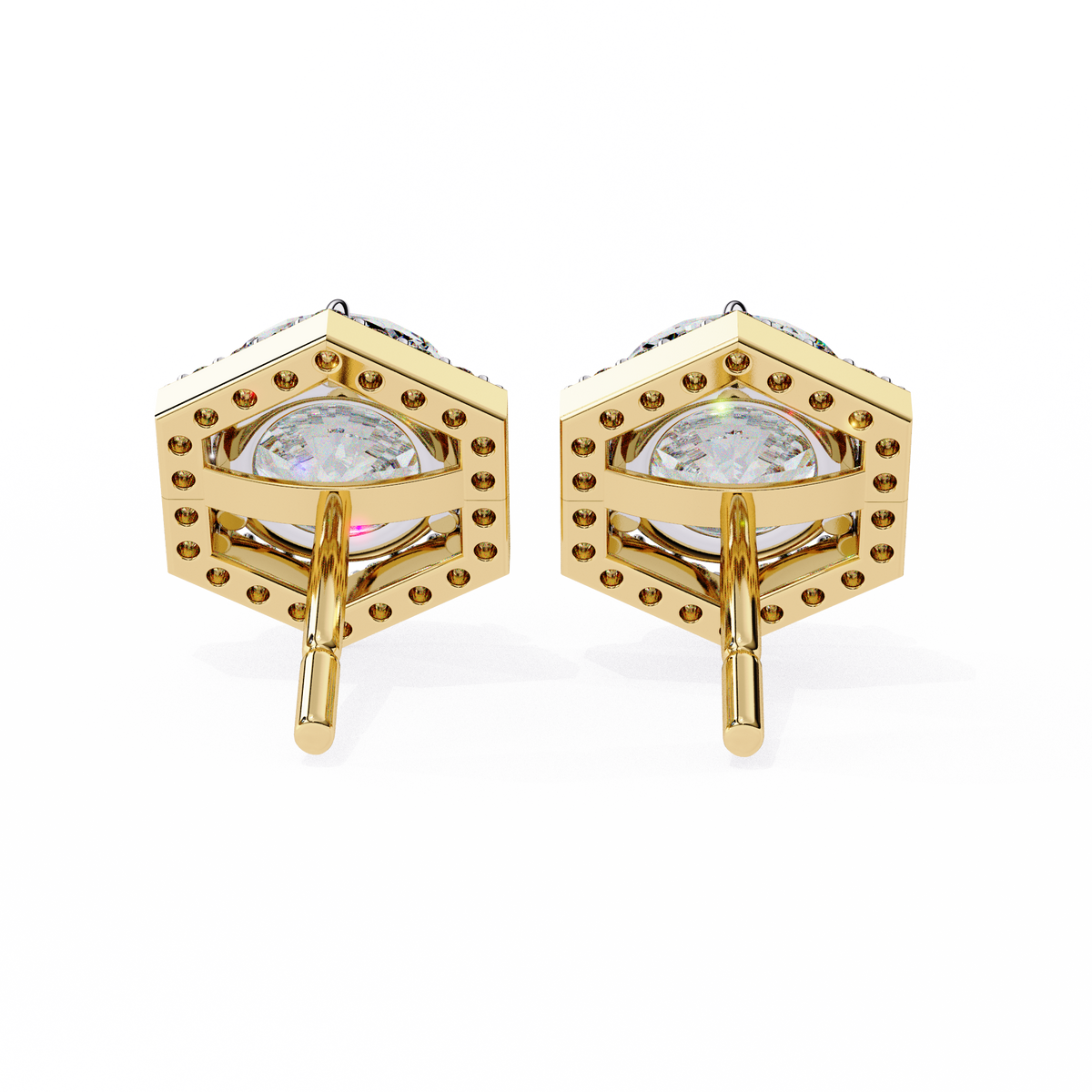 Round Lab-Grown Diamond Hexagon Halo Stud Earrings