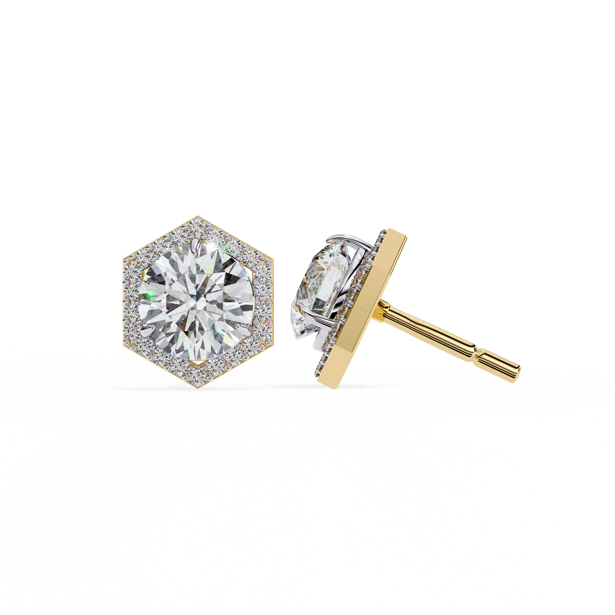 Round Lab-Grown Diamond Hexagon Halo Stud Earrings