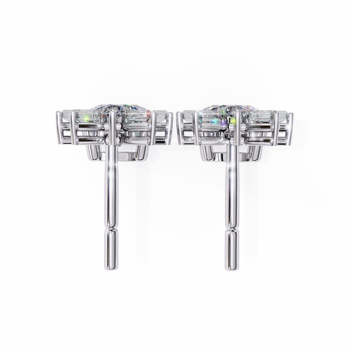 Pair of diamond earrings on a white background