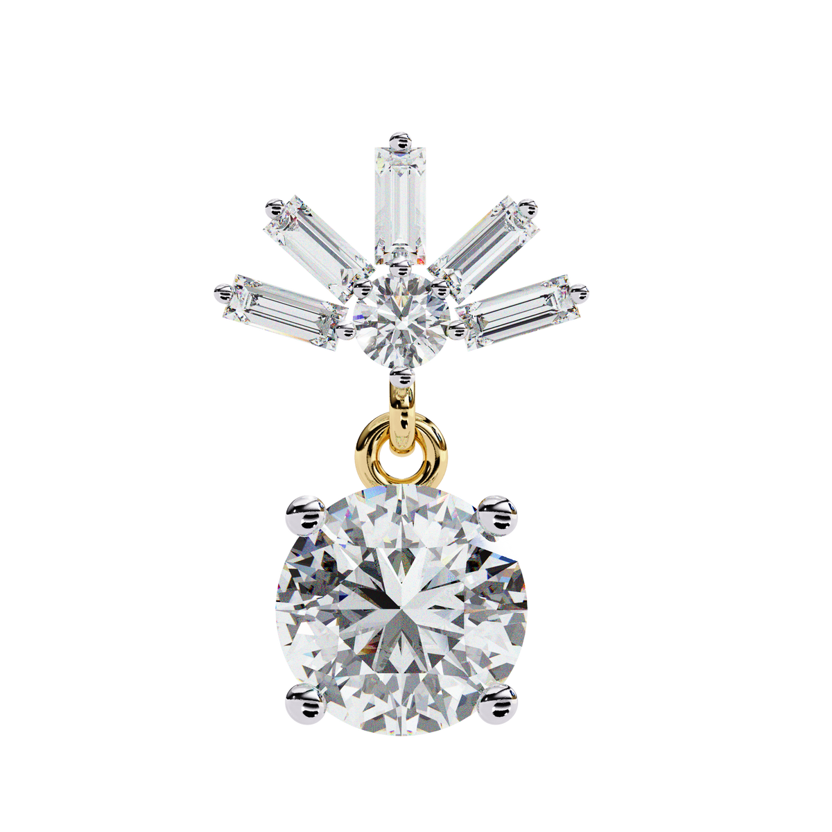 Diamond pendant with a gold chain on a white background