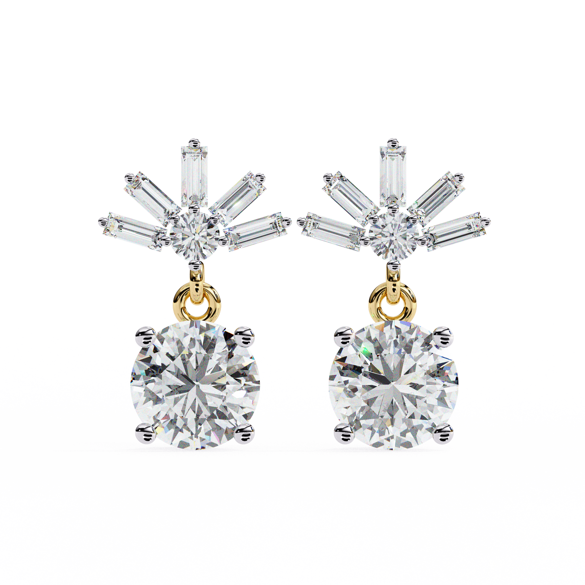 Round & Baguette Lab Grown Diamond Sunburst Drop Earrings 0.86 CT
