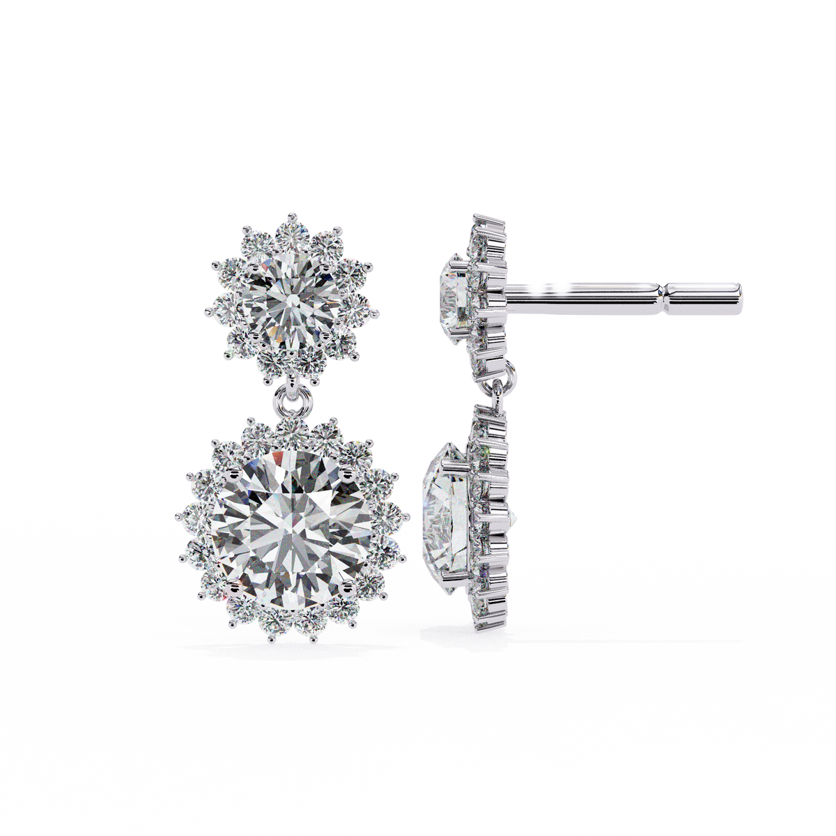 Diamond earrings on a white background