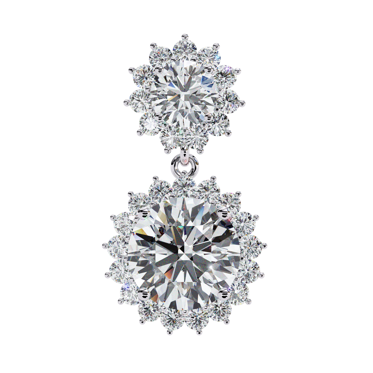 Pair of diamond earrings on a white background