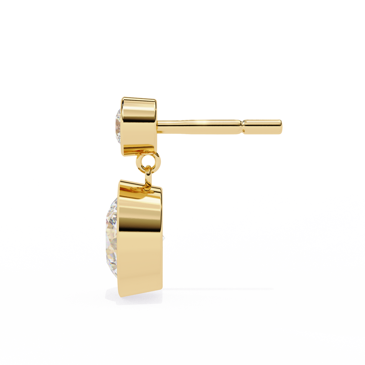 Gold earring with clear gemstones on a white background