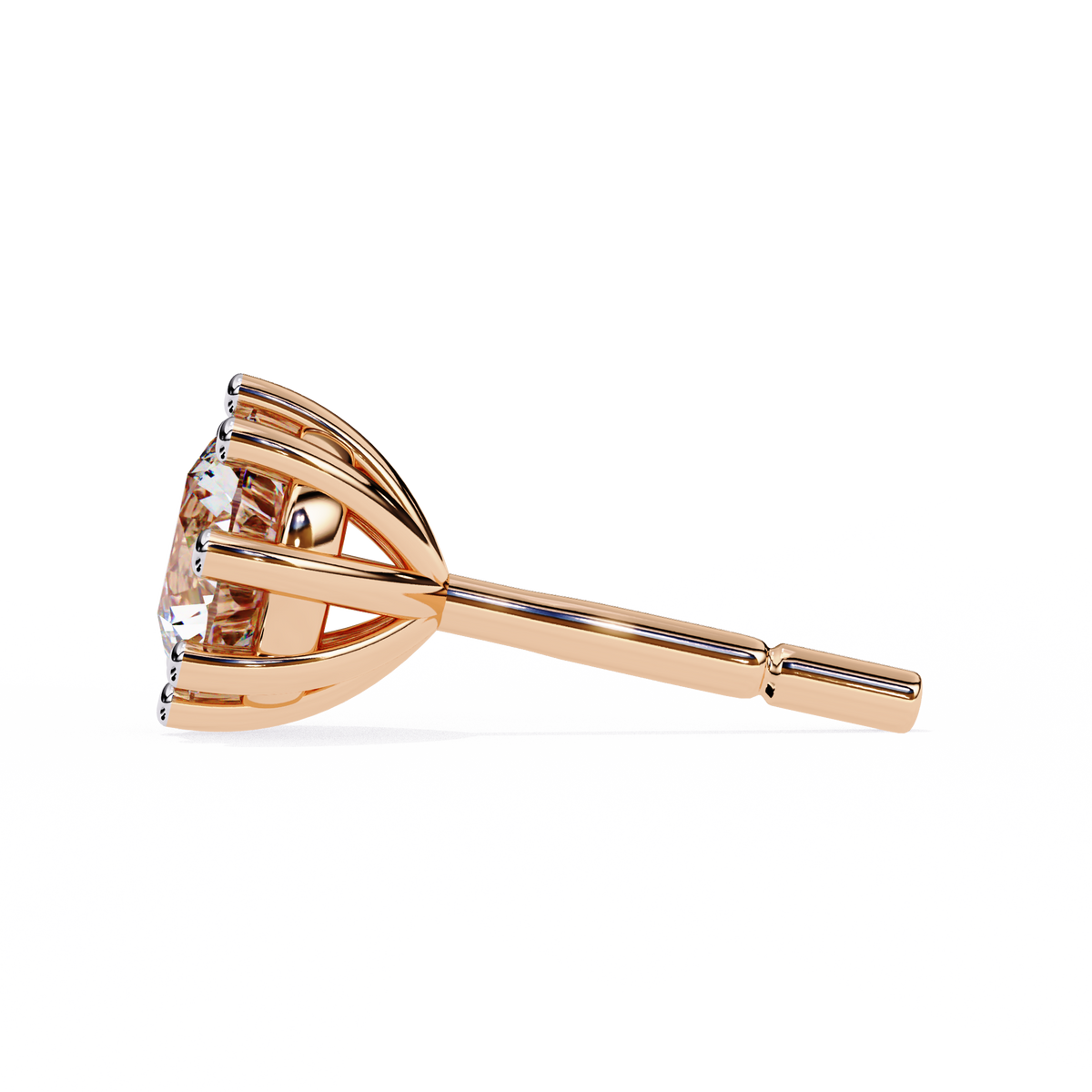 Rose gold earring on a white background