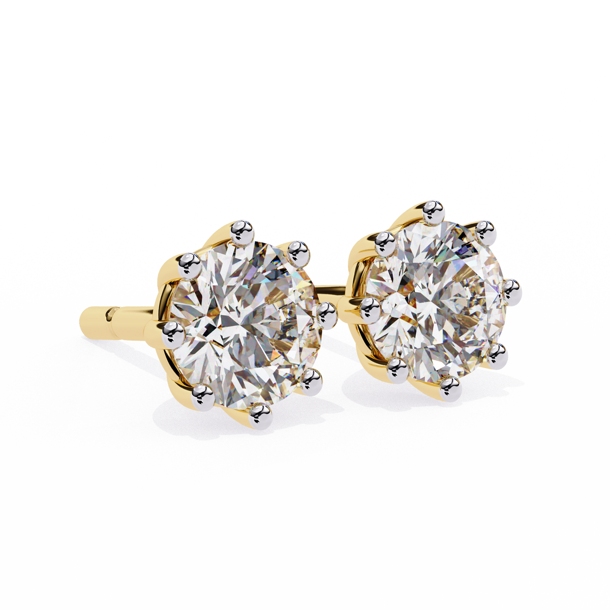Round Lab Grown Diamond Crown Setting Stud Earrings 2.57 CT
