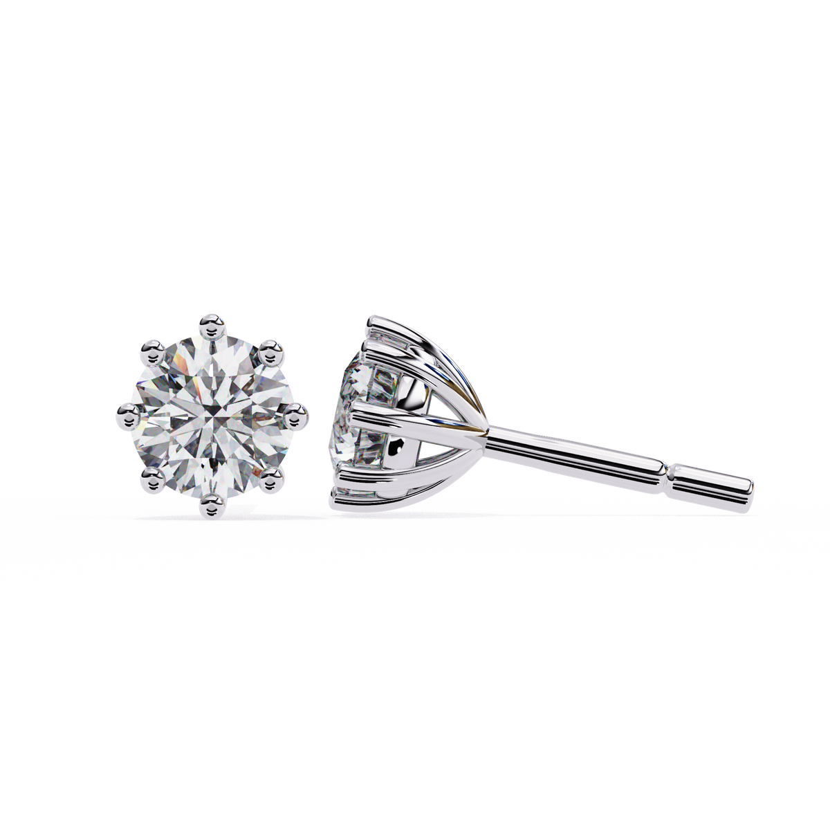Diamond stud earrings on a white background