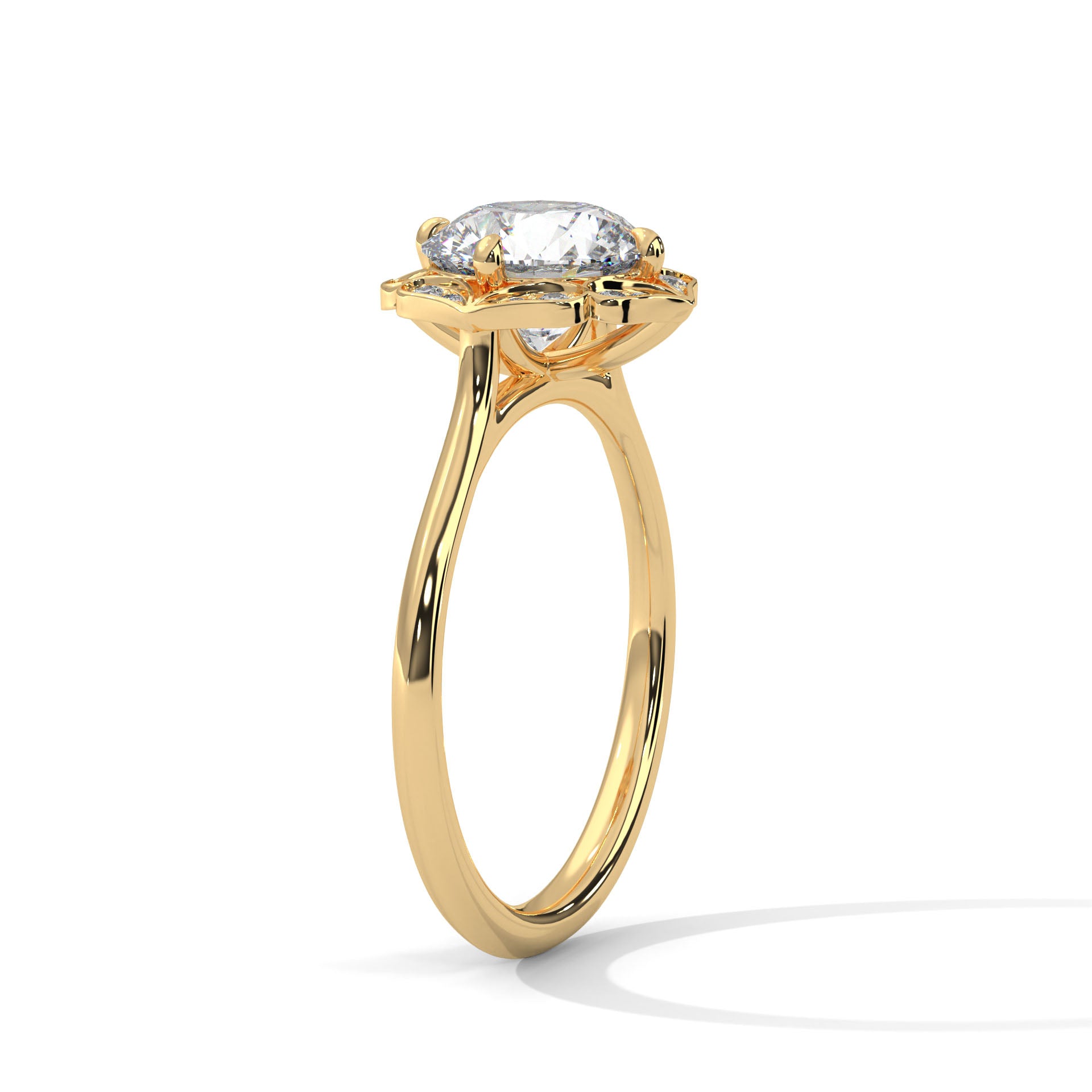 Vintage Floral Halo Round Diamond Engagement Ring