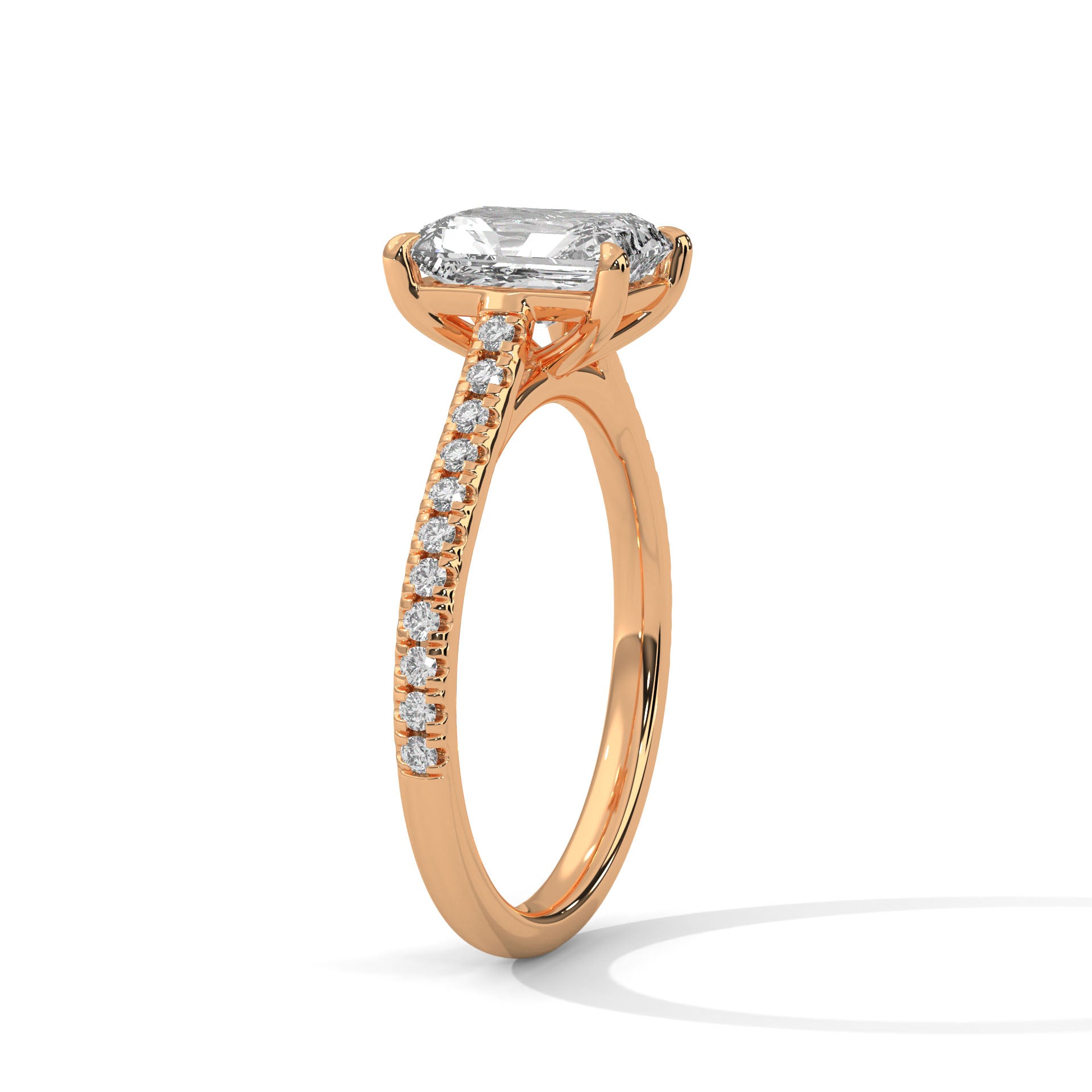 Emerald Cut Pavé Solitaire Engagement Ring
