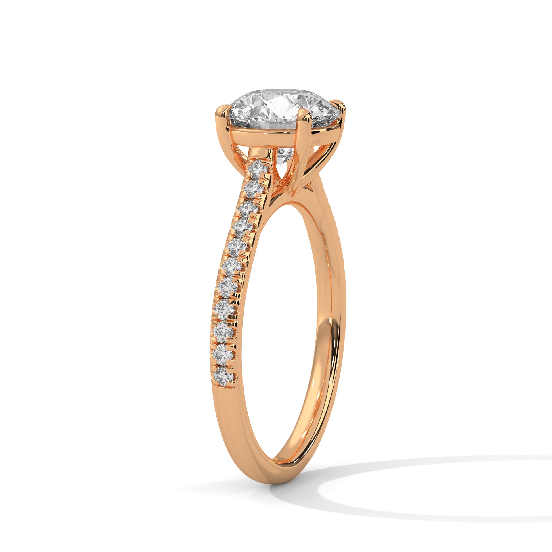 Round Brilliant Pavé Cathedral Solitaire Engagement Ring