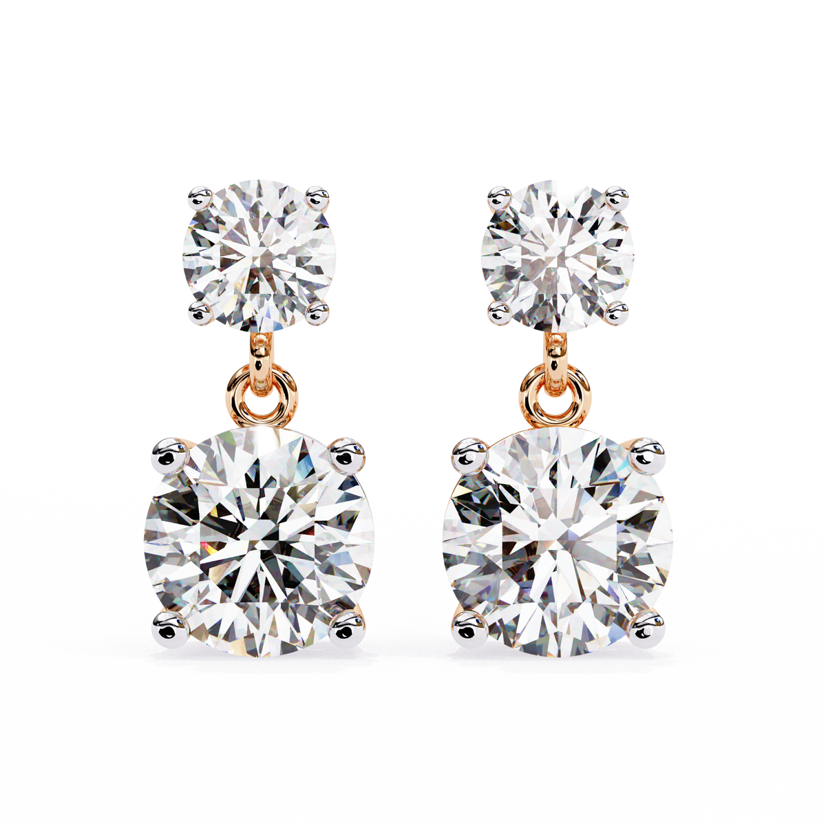 Pair of diamond earrings on a white background