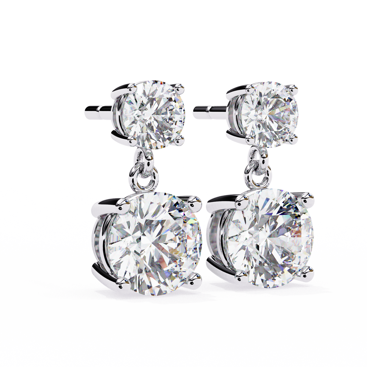 Pair of diamond earrings on a white background