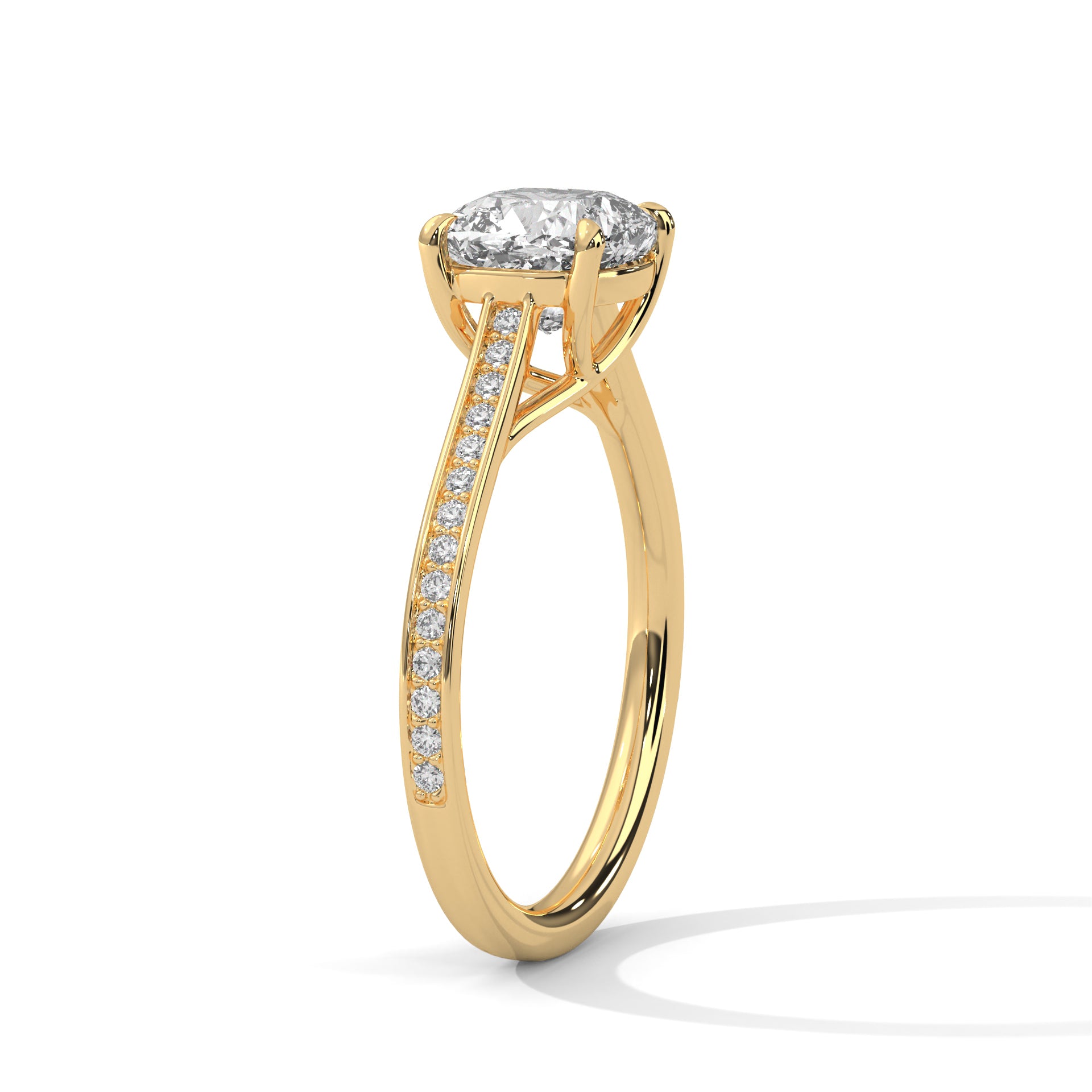 Cushion Cut Pavé Solitaire Engagement Ring