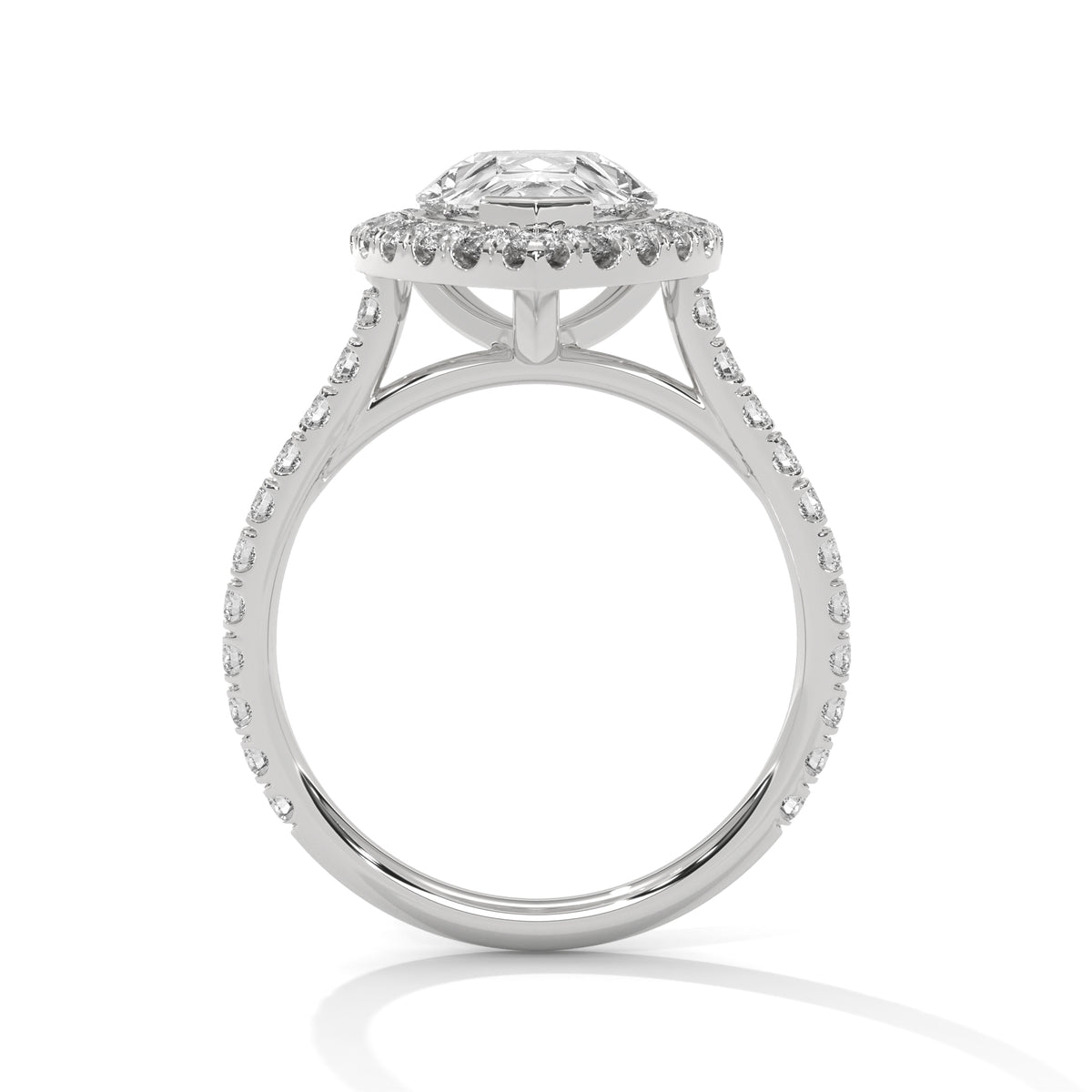 Silver ring with a diamond on a white background