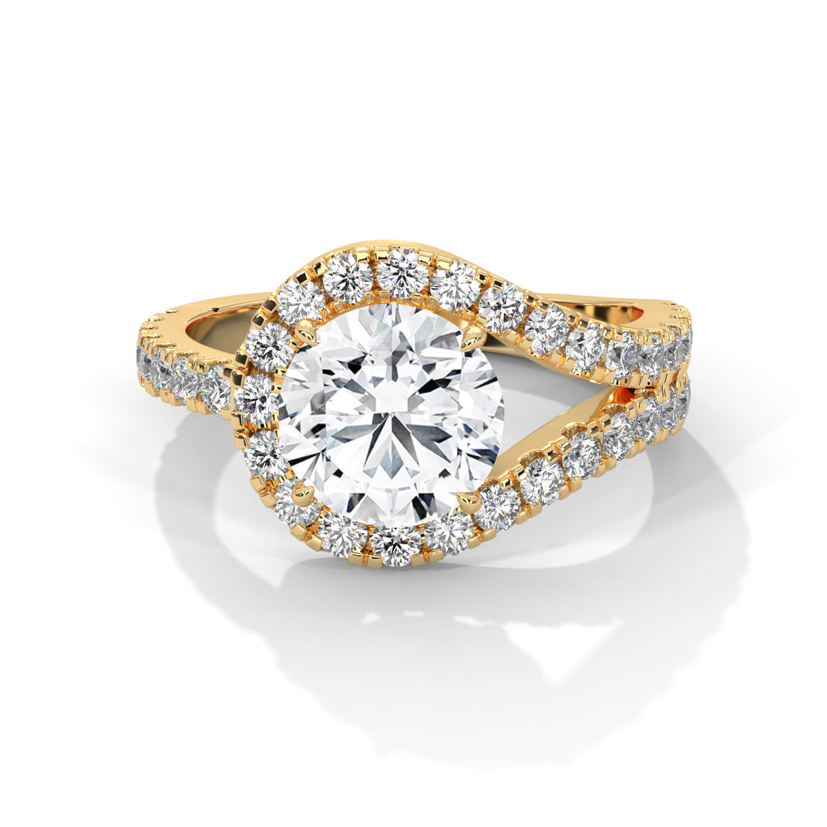 Gold and diamond ring on a white background