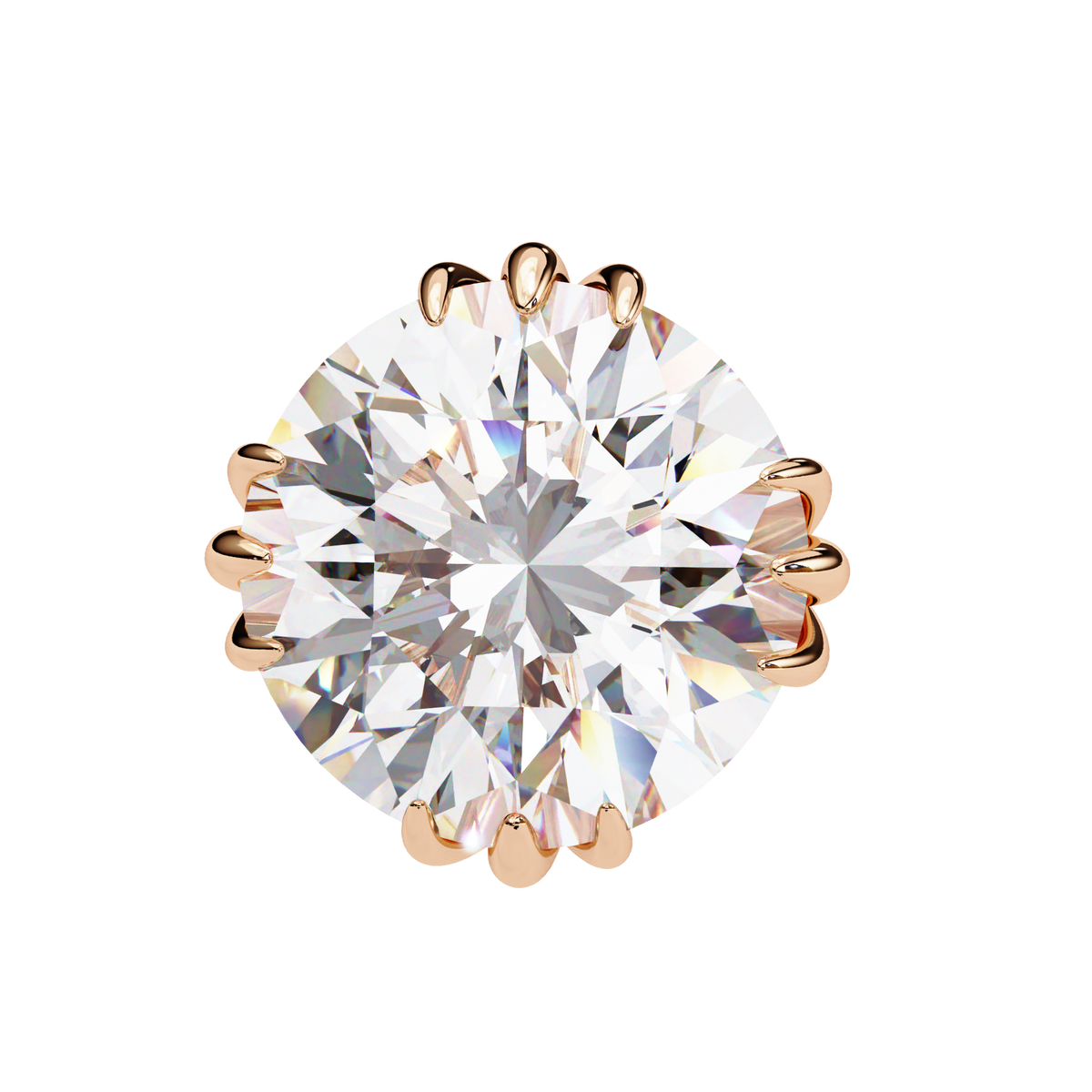 Rose gold earring with a large diamond on a white background