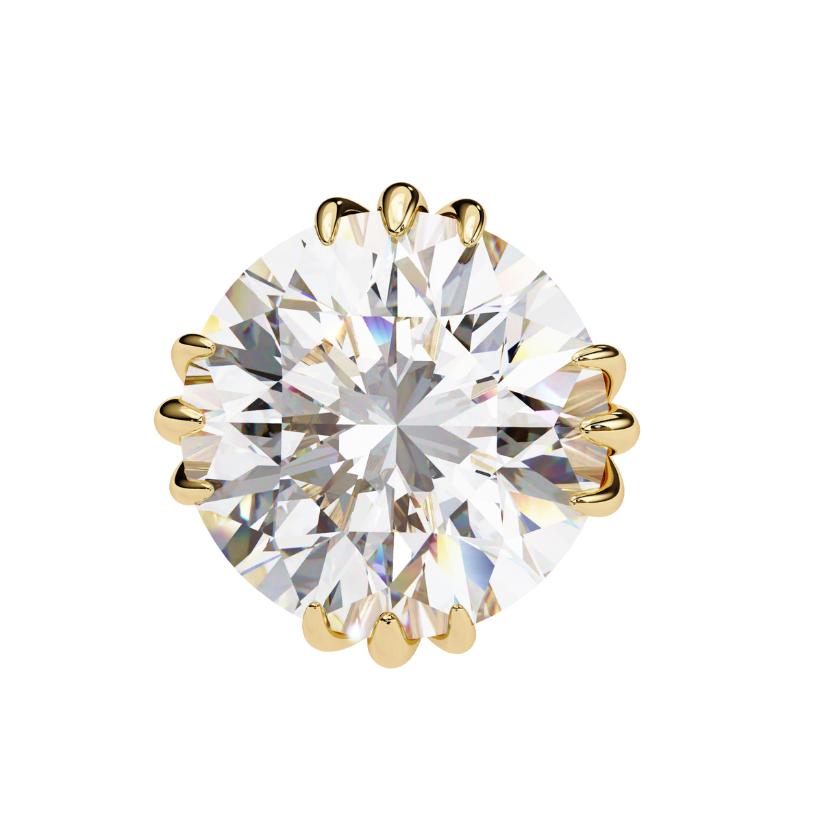 Gold earring with a large clear gemstone on a white background
