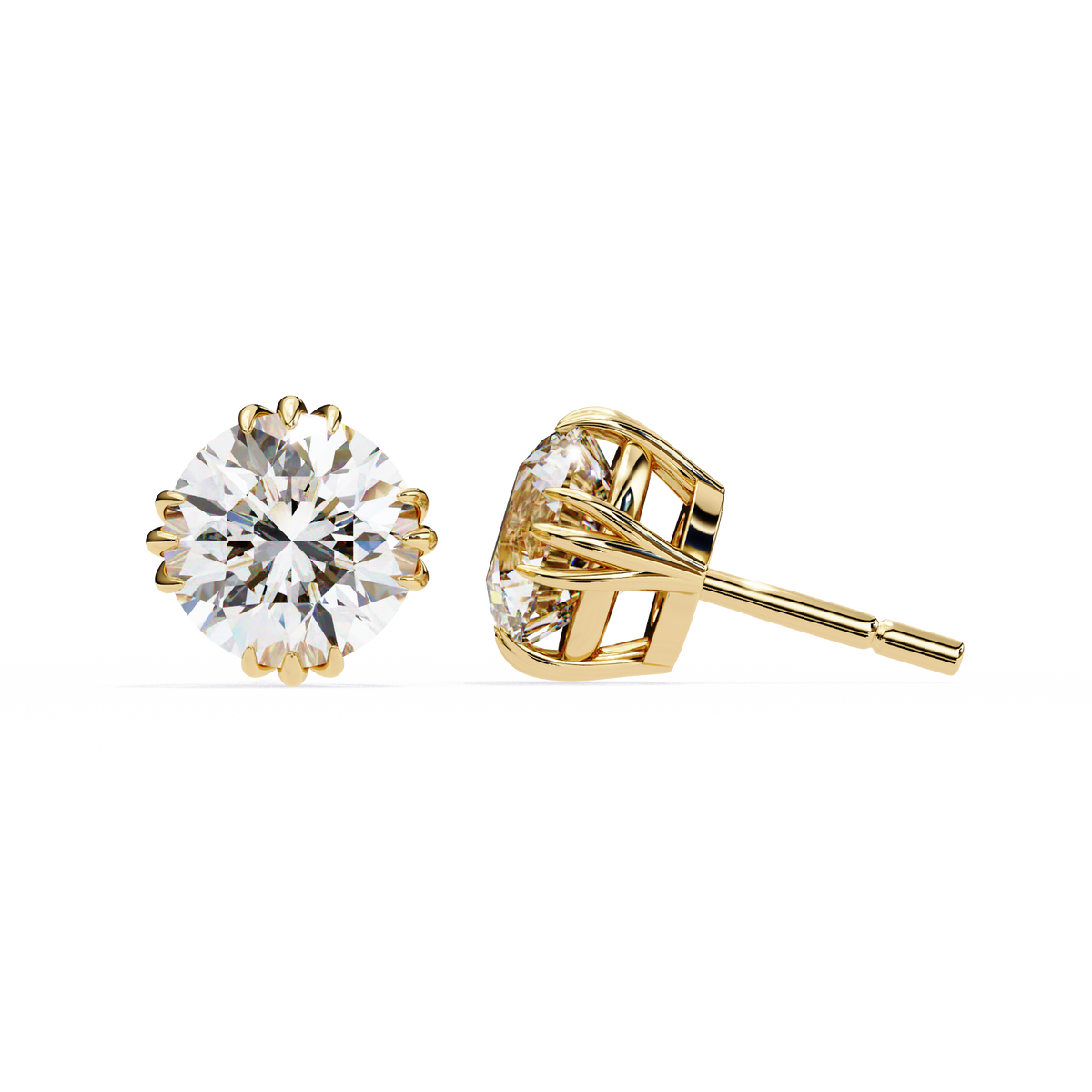 Round Lab Grown Diamond Crown Setting Stud Earrings 2.80 CT
