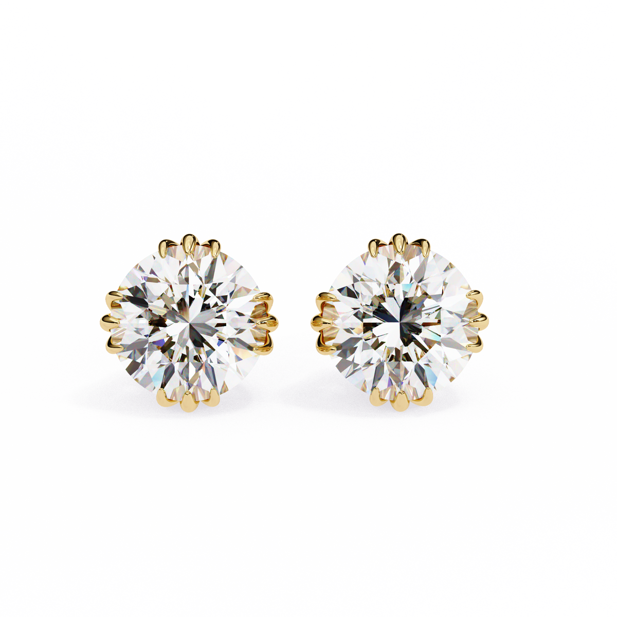 Round Lab Grown Diamond Crown Setting Stud Earrings 2.80 CT