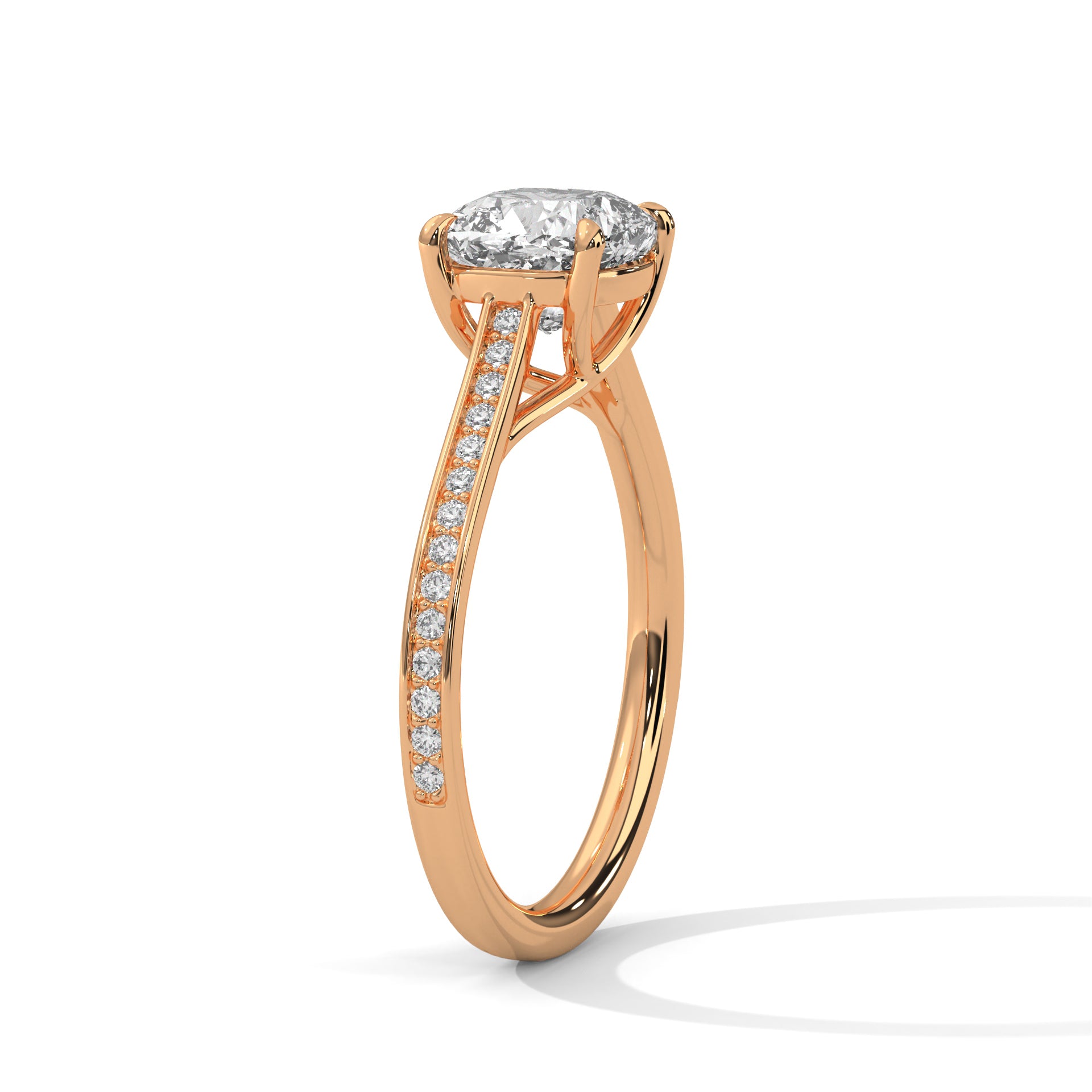 Cushion Cut Pavé Solitaire Engagement Ring