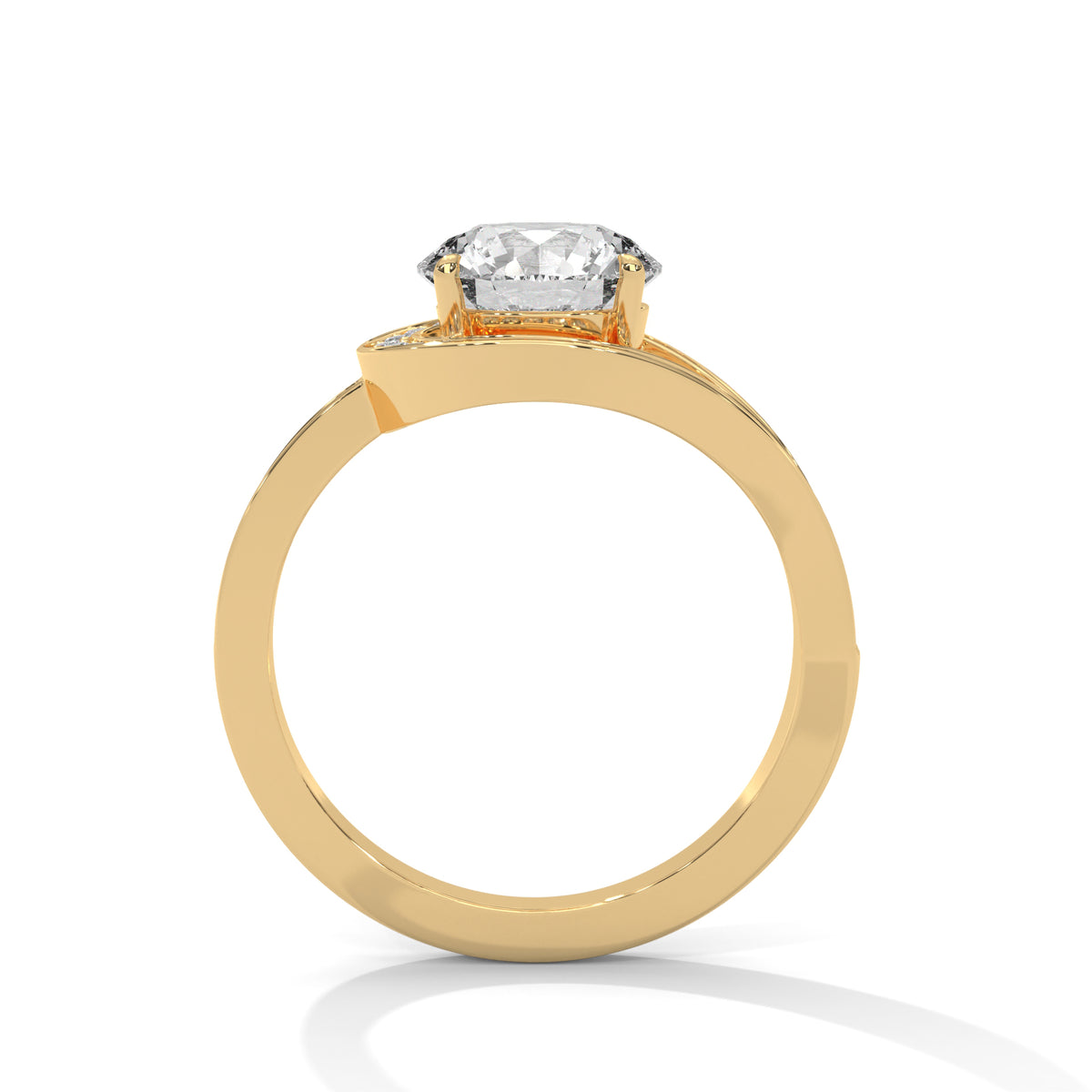 Gold ring with a diamond on a white background