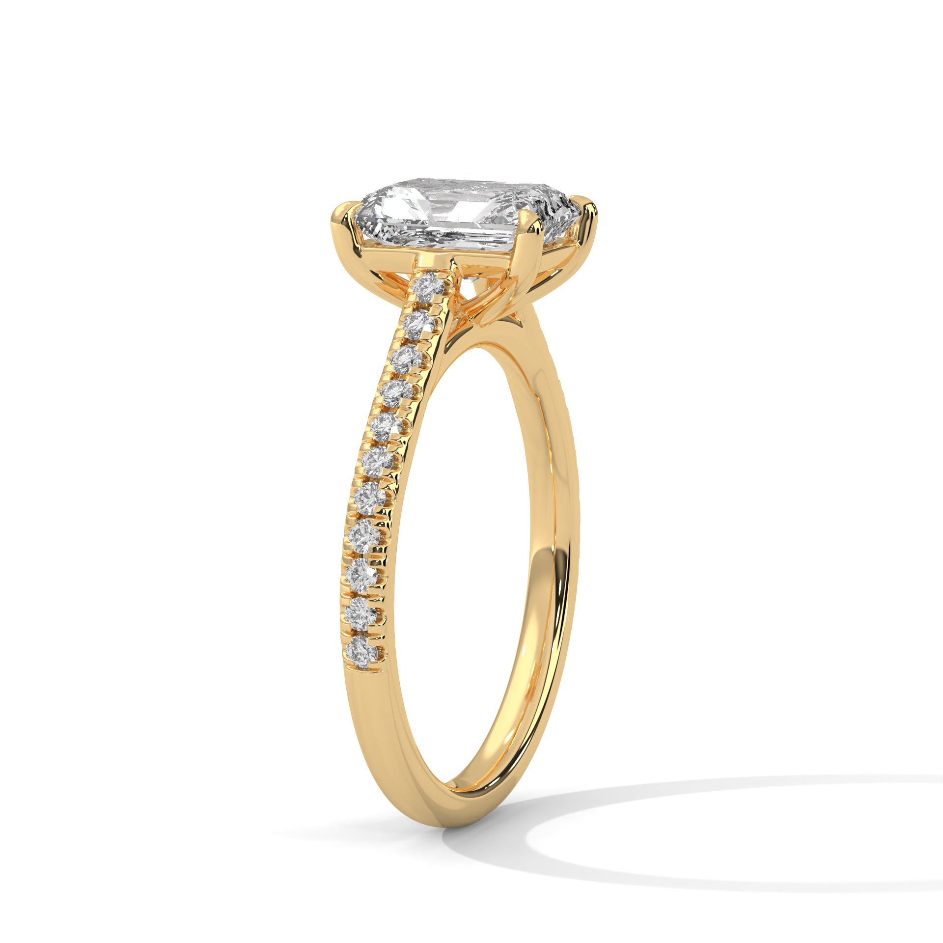 Emerald Cut Pavé Solitaire Engagement Ring