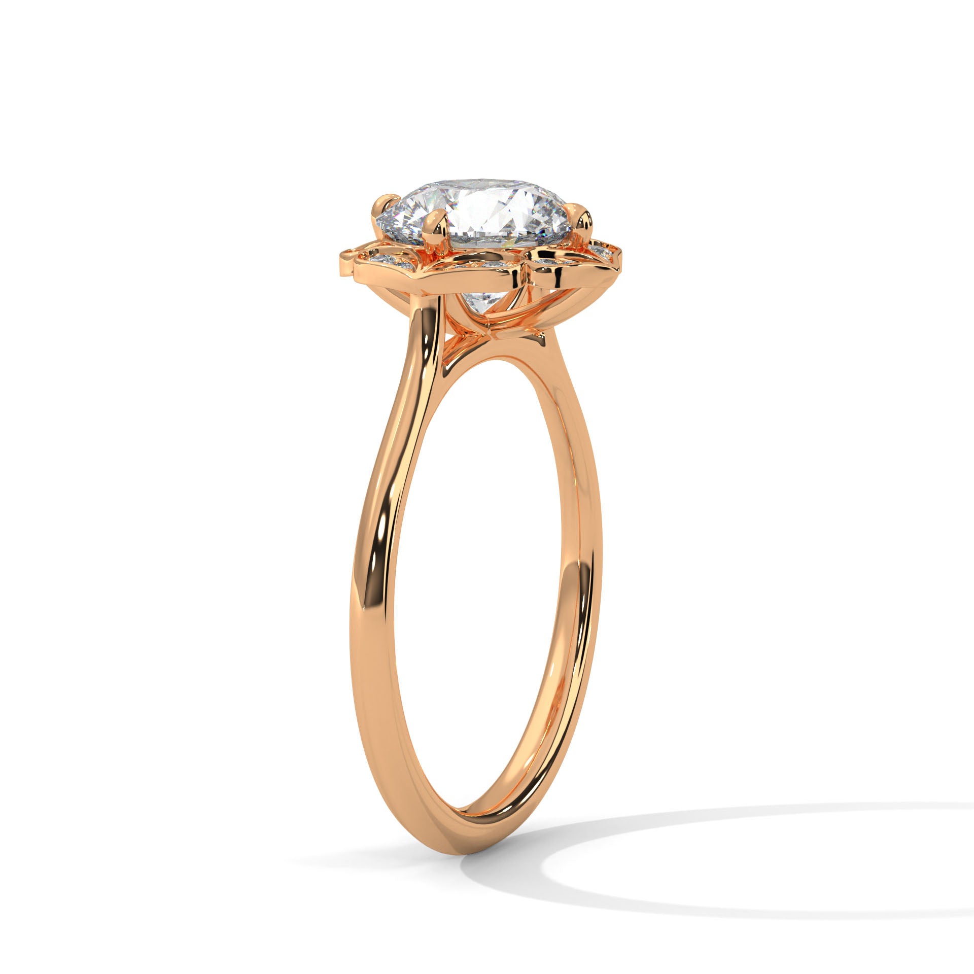 Vintage Floral Halo Round Diamond Engagement Ring