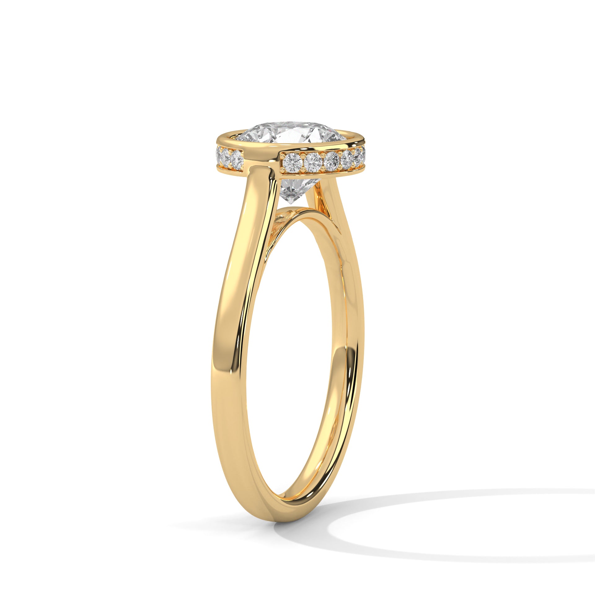 Round Bezel Halo Engagement Ring