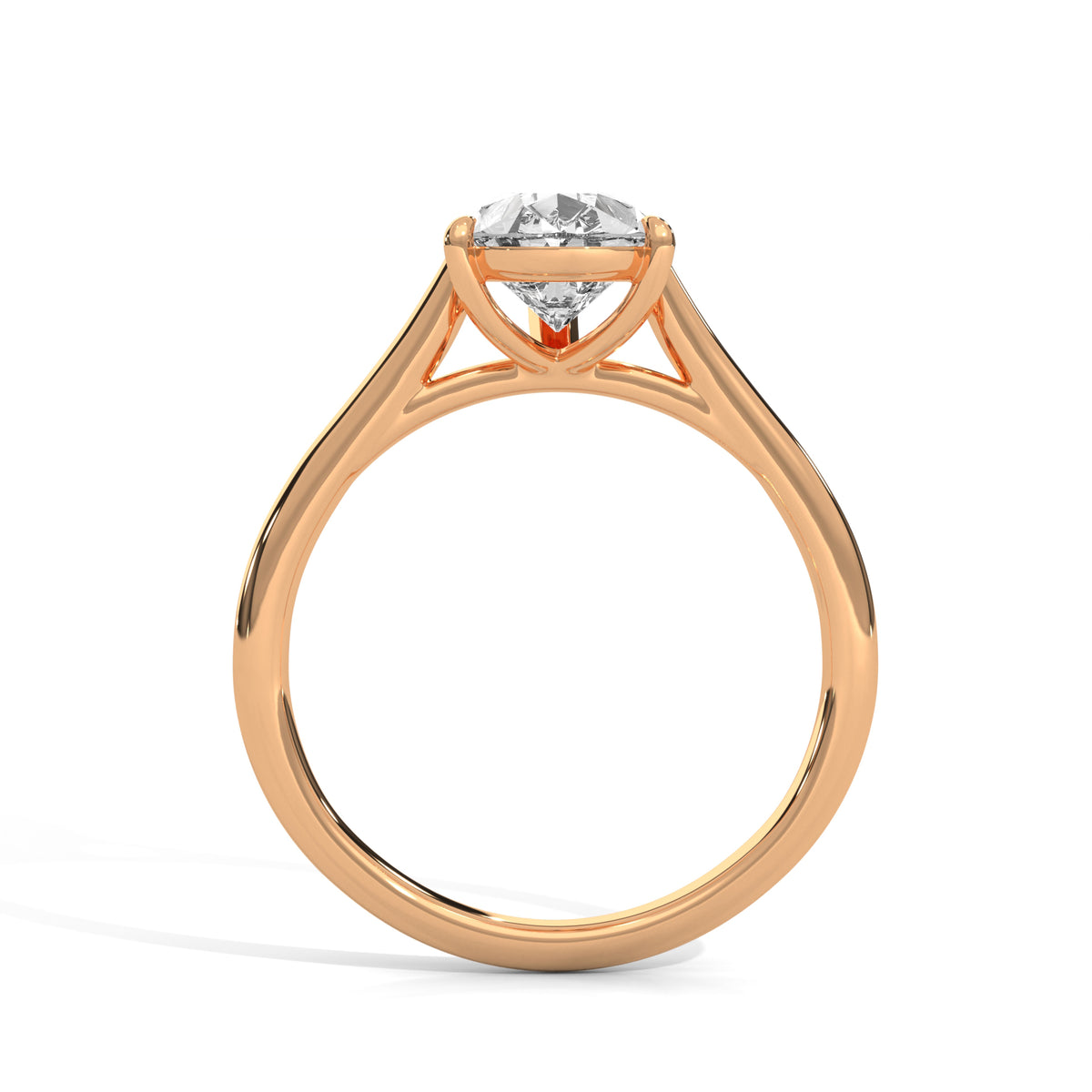 Rose gold ring with a diamond on a white background