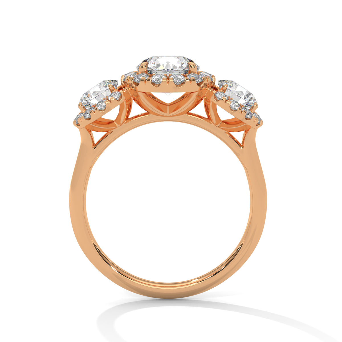 Gold ring with diamonds on a white background