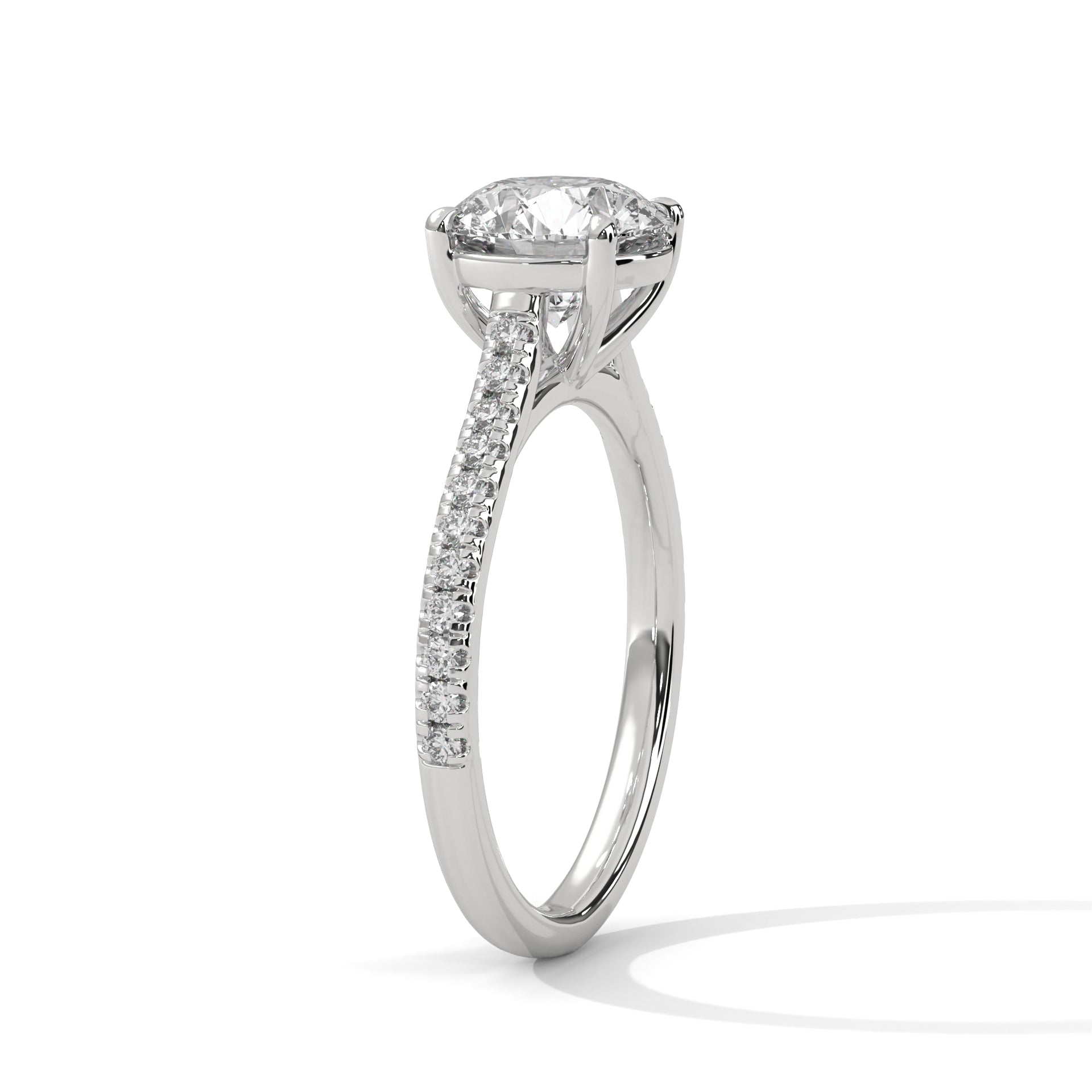 Round Brilliant Pavé Cathedral Solitaire Engagement Ring