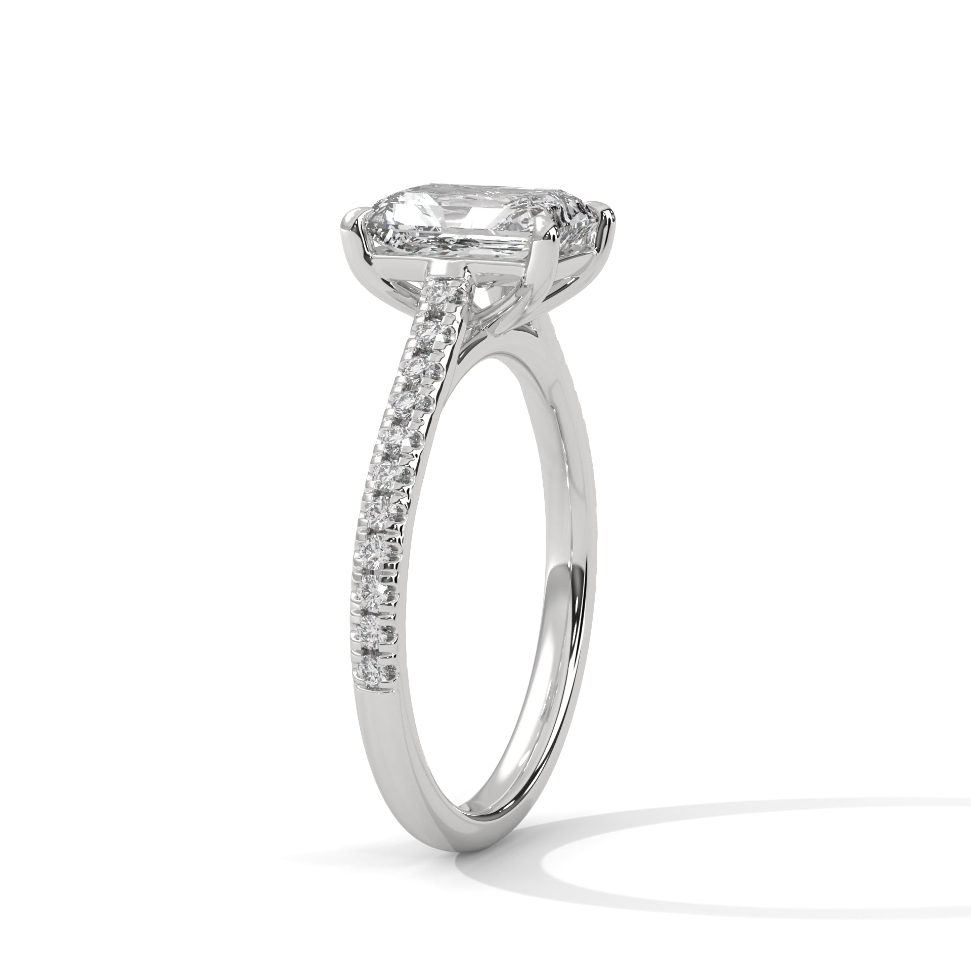 Emerald Cut Pavé Solitaire Engagement Ring