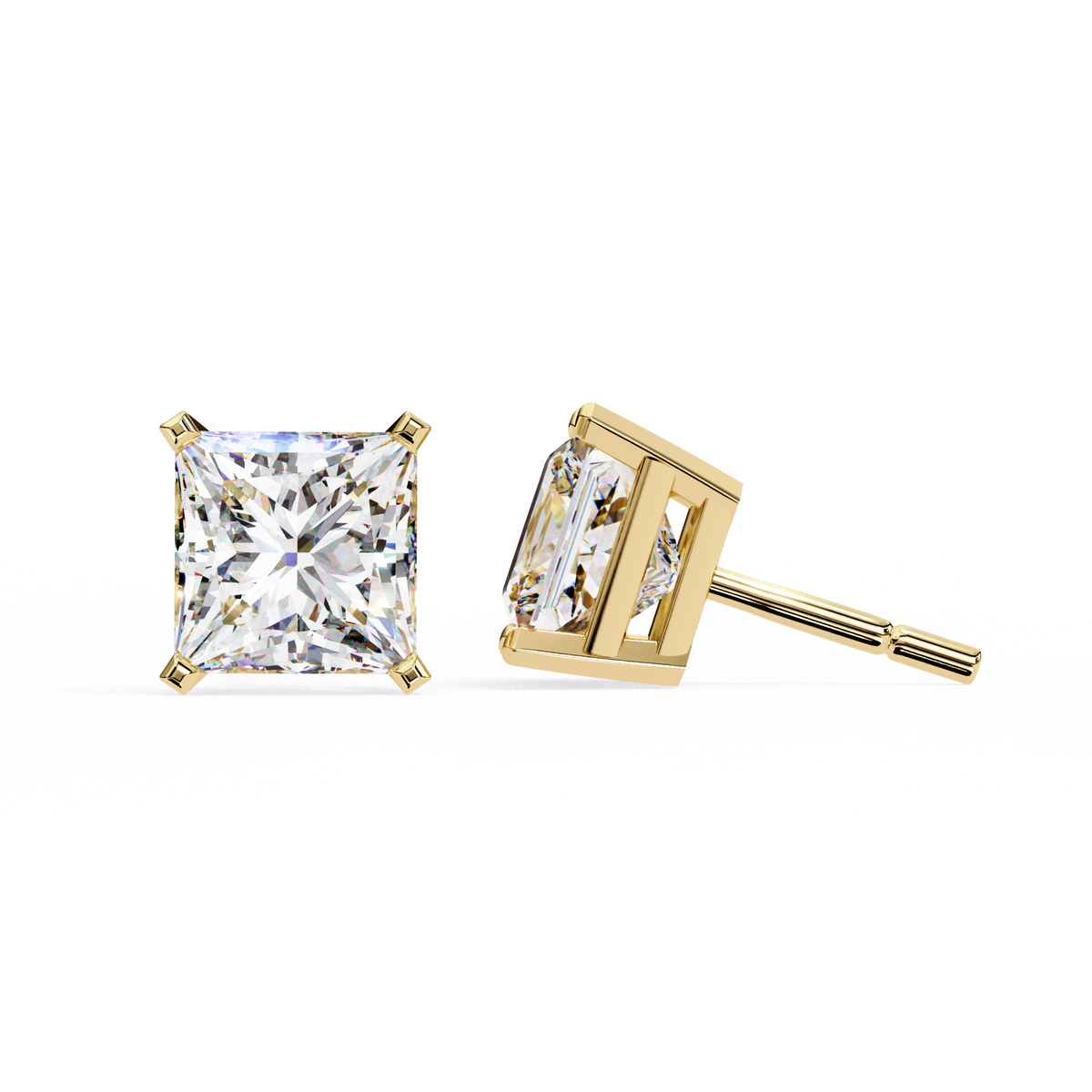 Princess Cut Lab Grown Diamond Solitaire Stud Earrings 3.04 CT