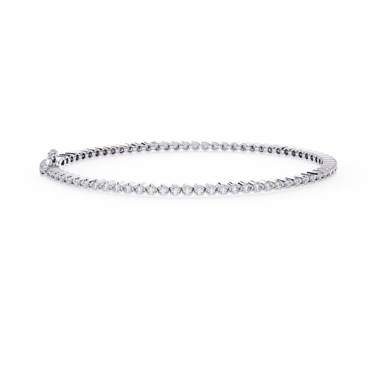 Silver bracelet with clear stones on a white background