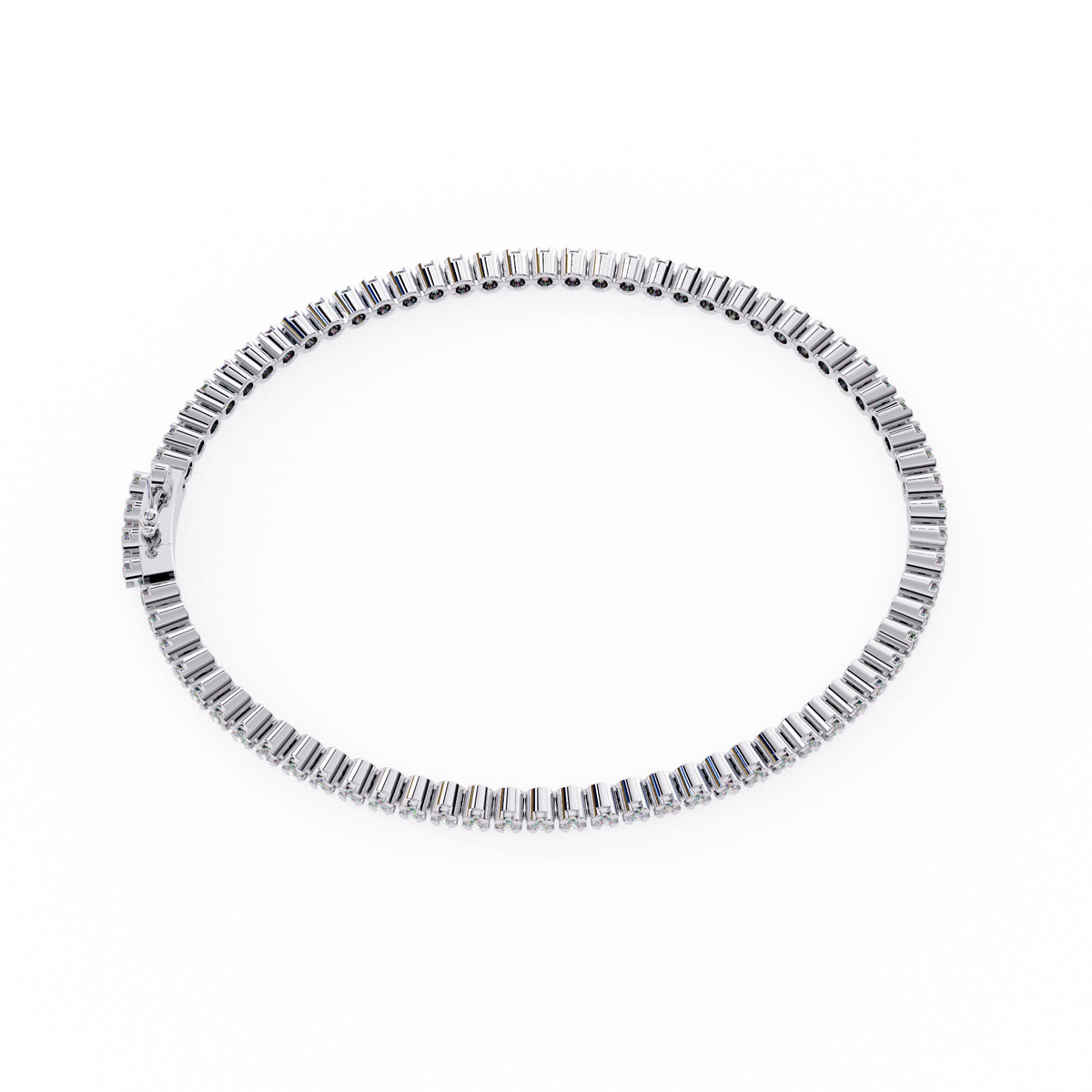 Silver necklace with rectangular beads on a white background