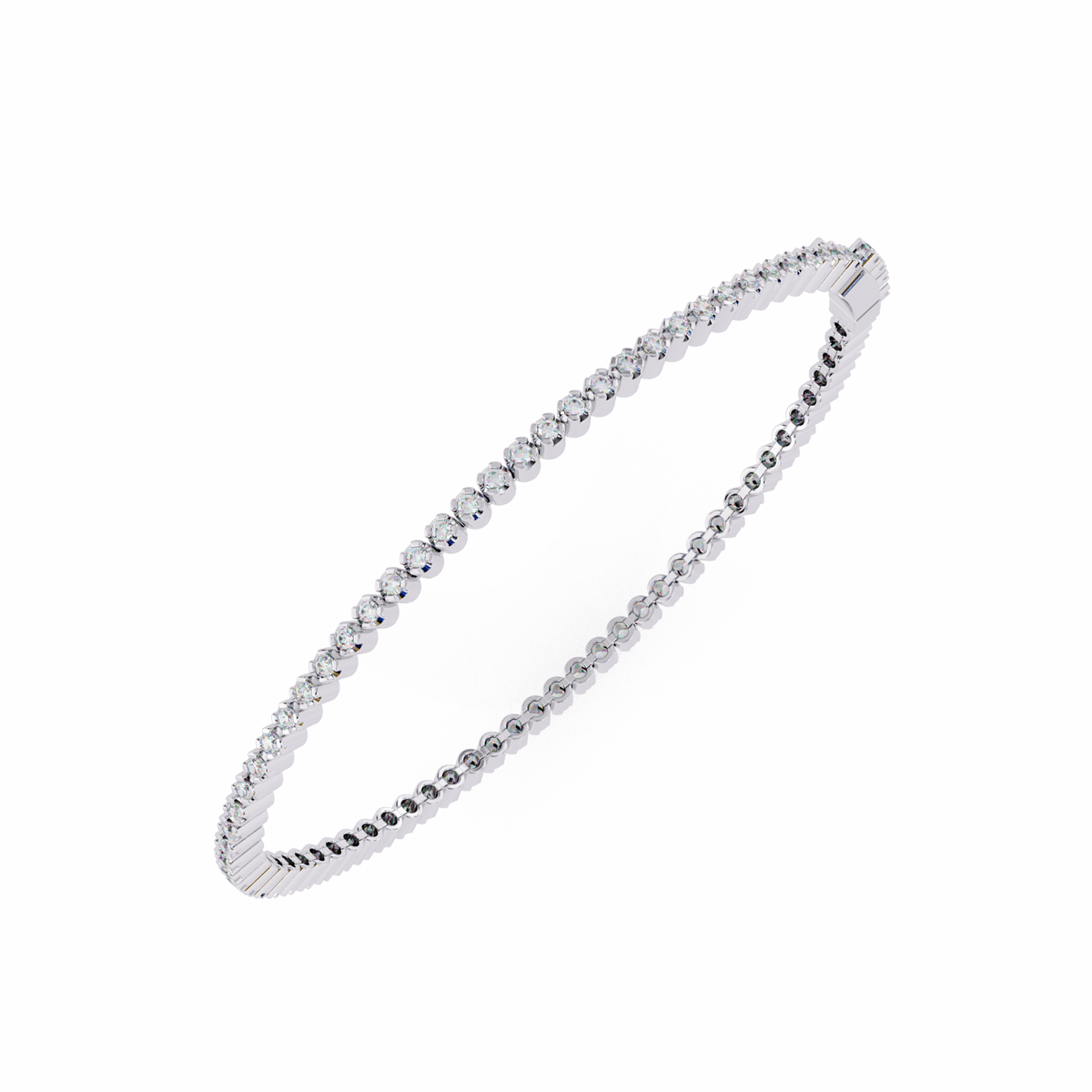 Silver bracelet with clear stones on a white background