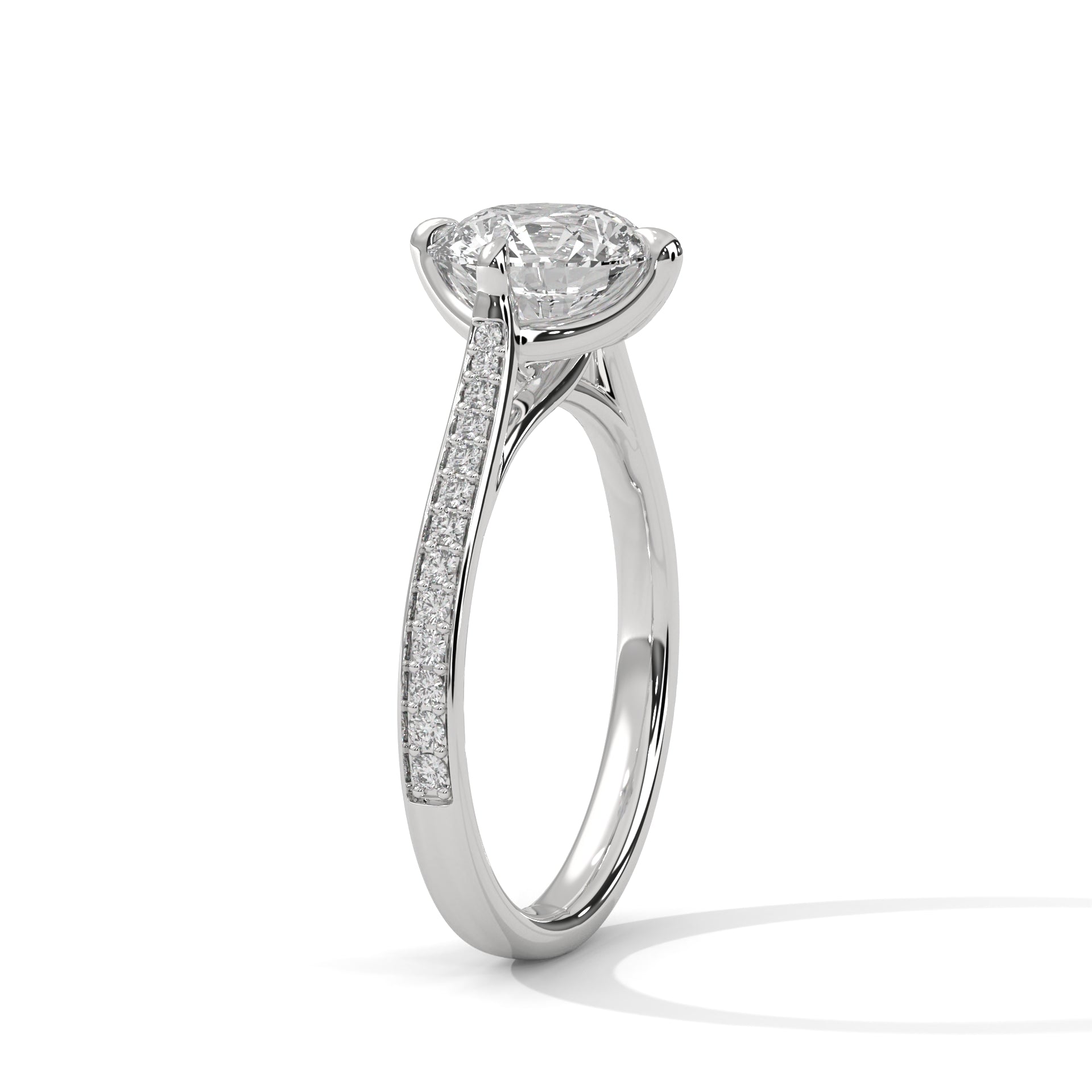 Round Brilliant Pavé Cathedral Solitaire Engagement Ring