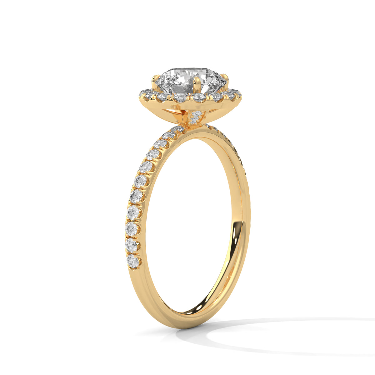 Gold ring with a diamond on a white background